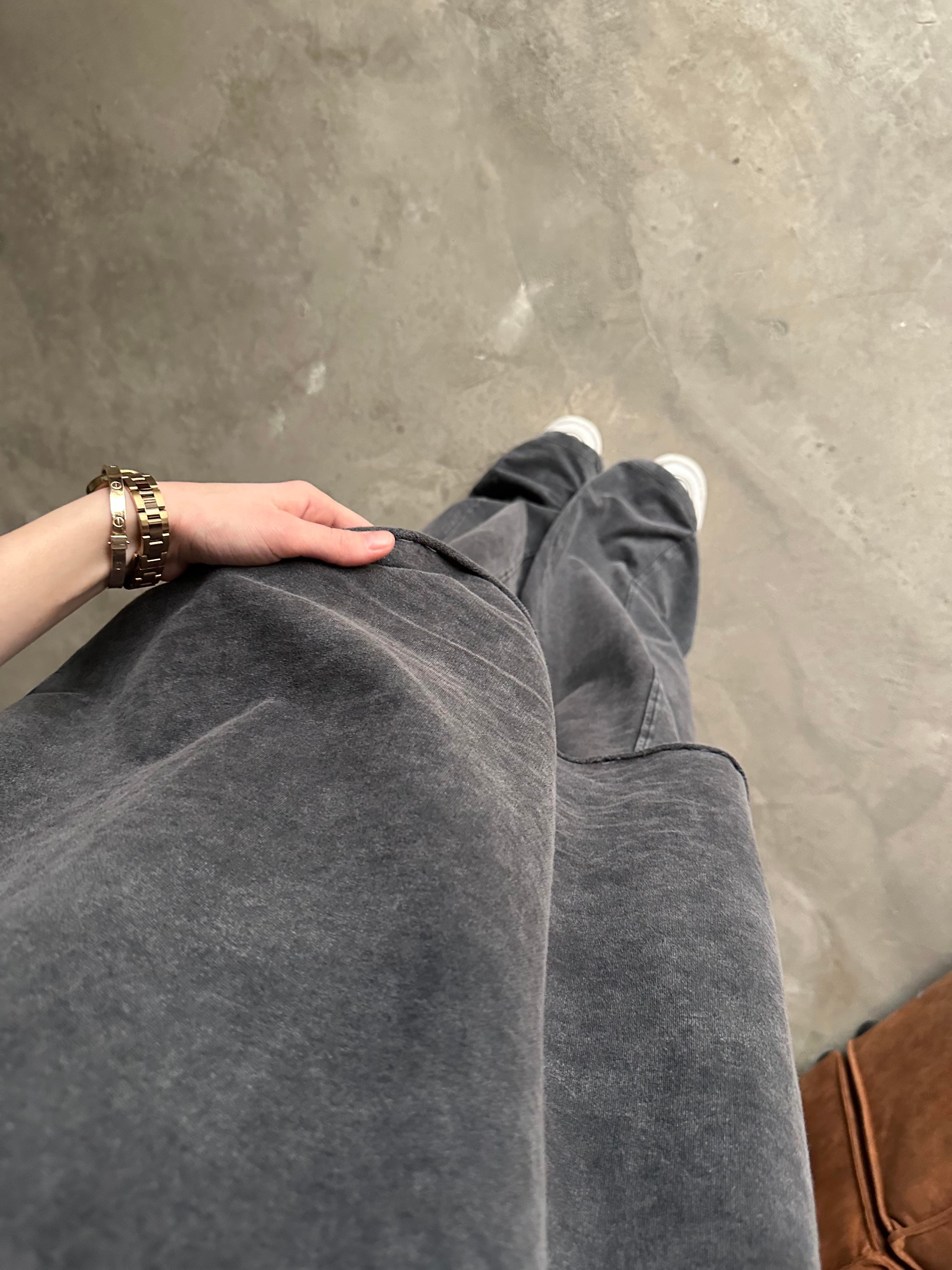 Unisex Yıkamalı Oversize Kısa Kollu Takım - Siyah - Dominatrend