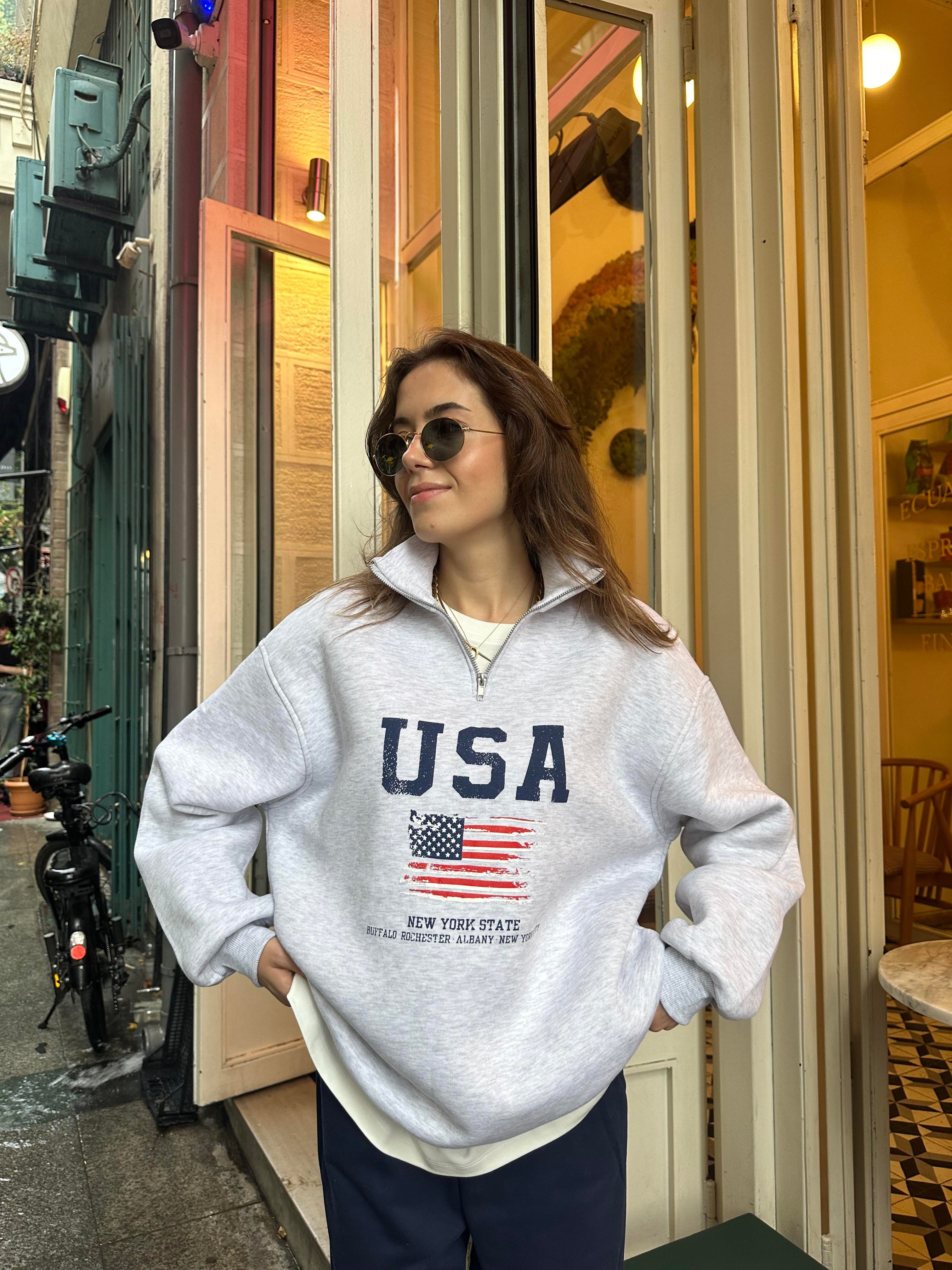 USA Oversize Sweatshirt - Gri - Dominatrend