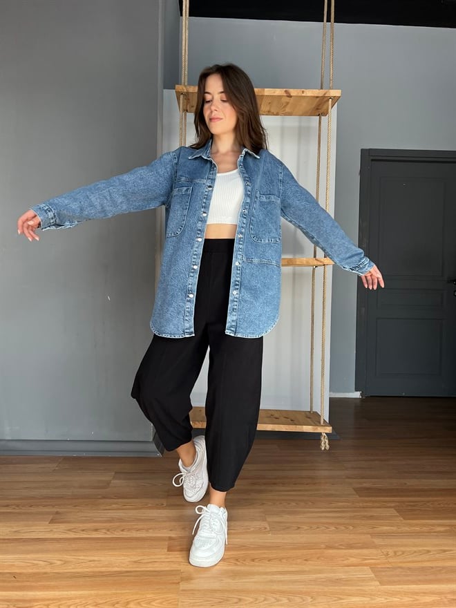 Uzun Denim Ceket - Gömlek  - Dominatrend