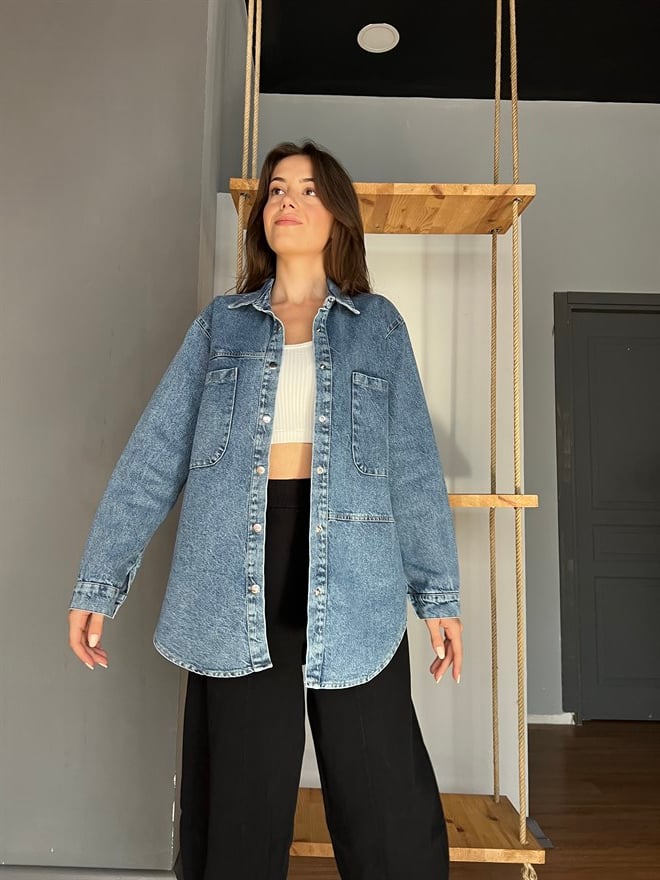 Uzun Denim Ceket - Gömlek  - Dominatrend