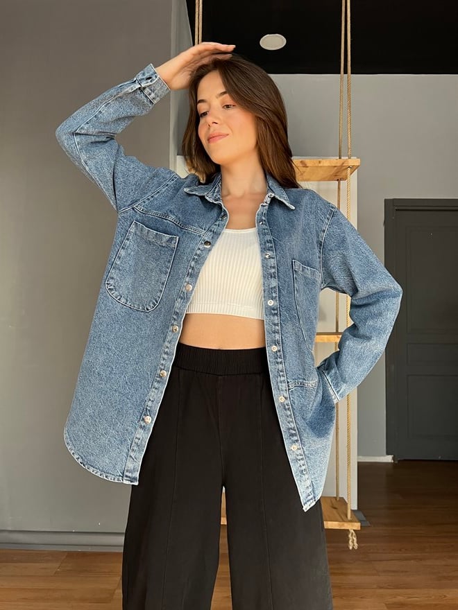 Uzun Denim Ceket - Gömlek  - Dominatrend