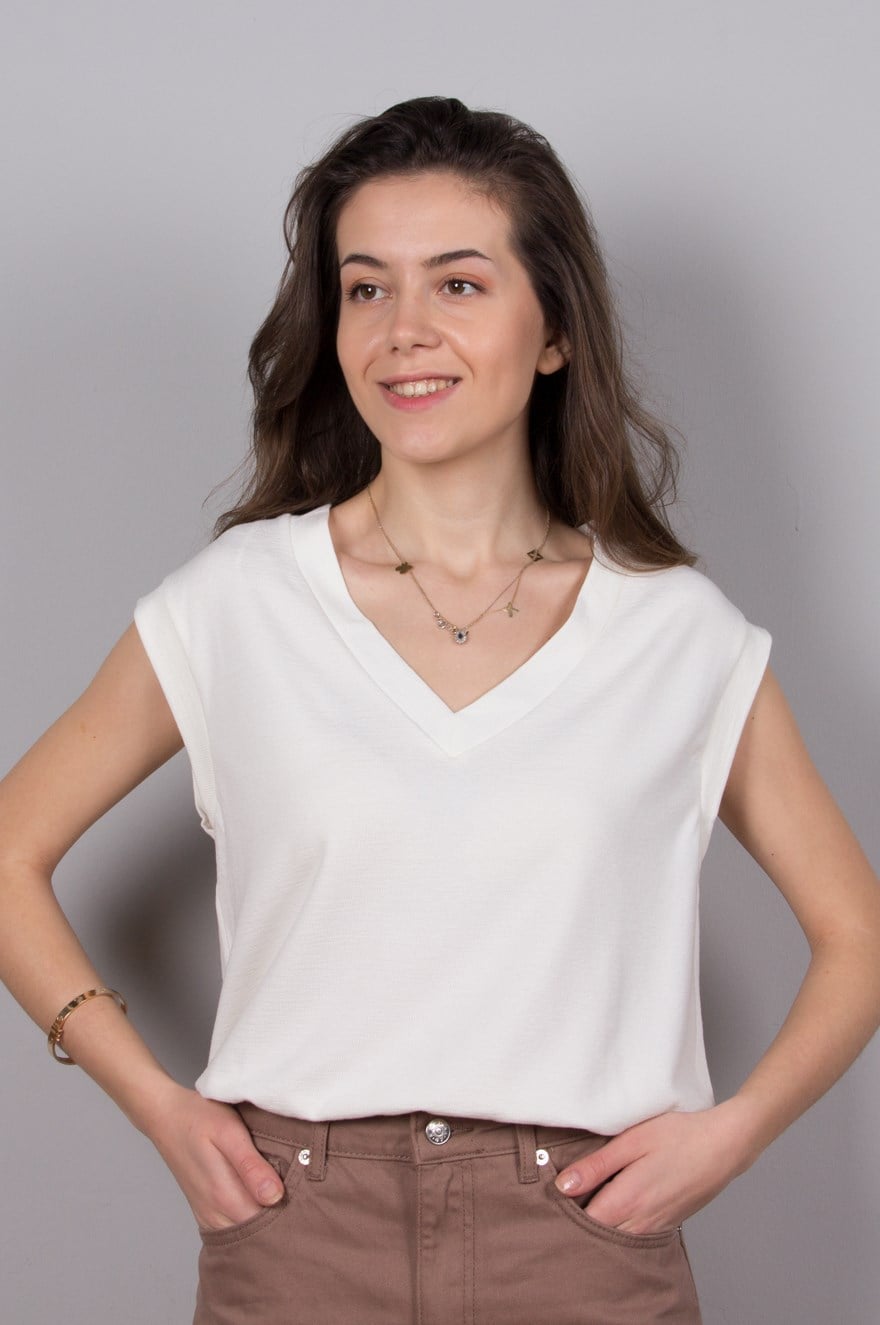 V Yaka Kolsuz T-Shirt - Dominatrend