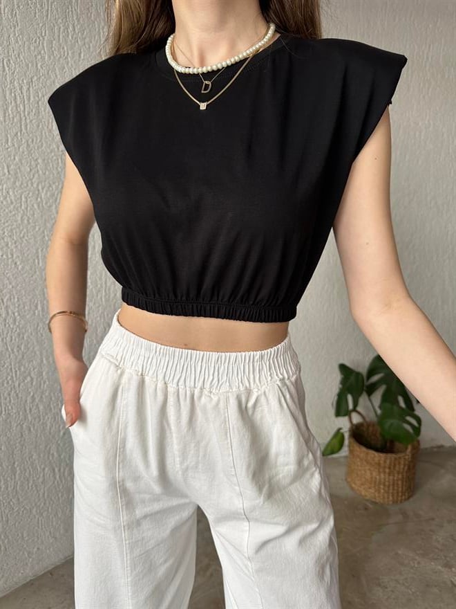 Vatkalı Crop T-Shirt - Siyah - Dominatrend
