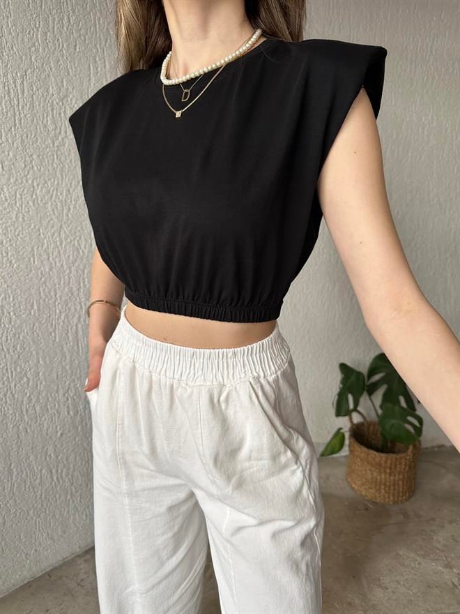 Vatkalı Crop T-Shirt - Siyah - Dominatrend