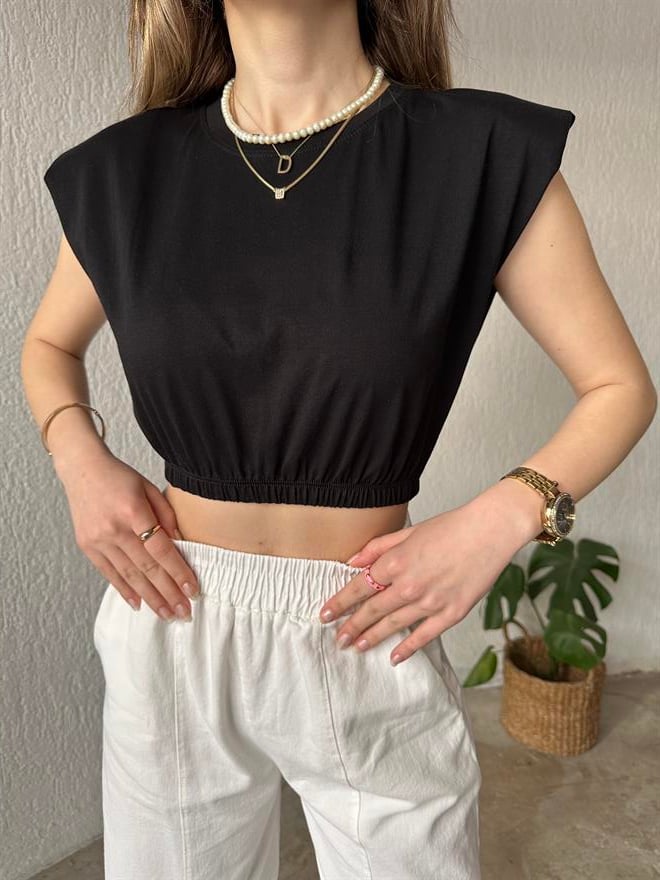 Vatkalı Crop T-Shirt - Siyah - Dominatrend