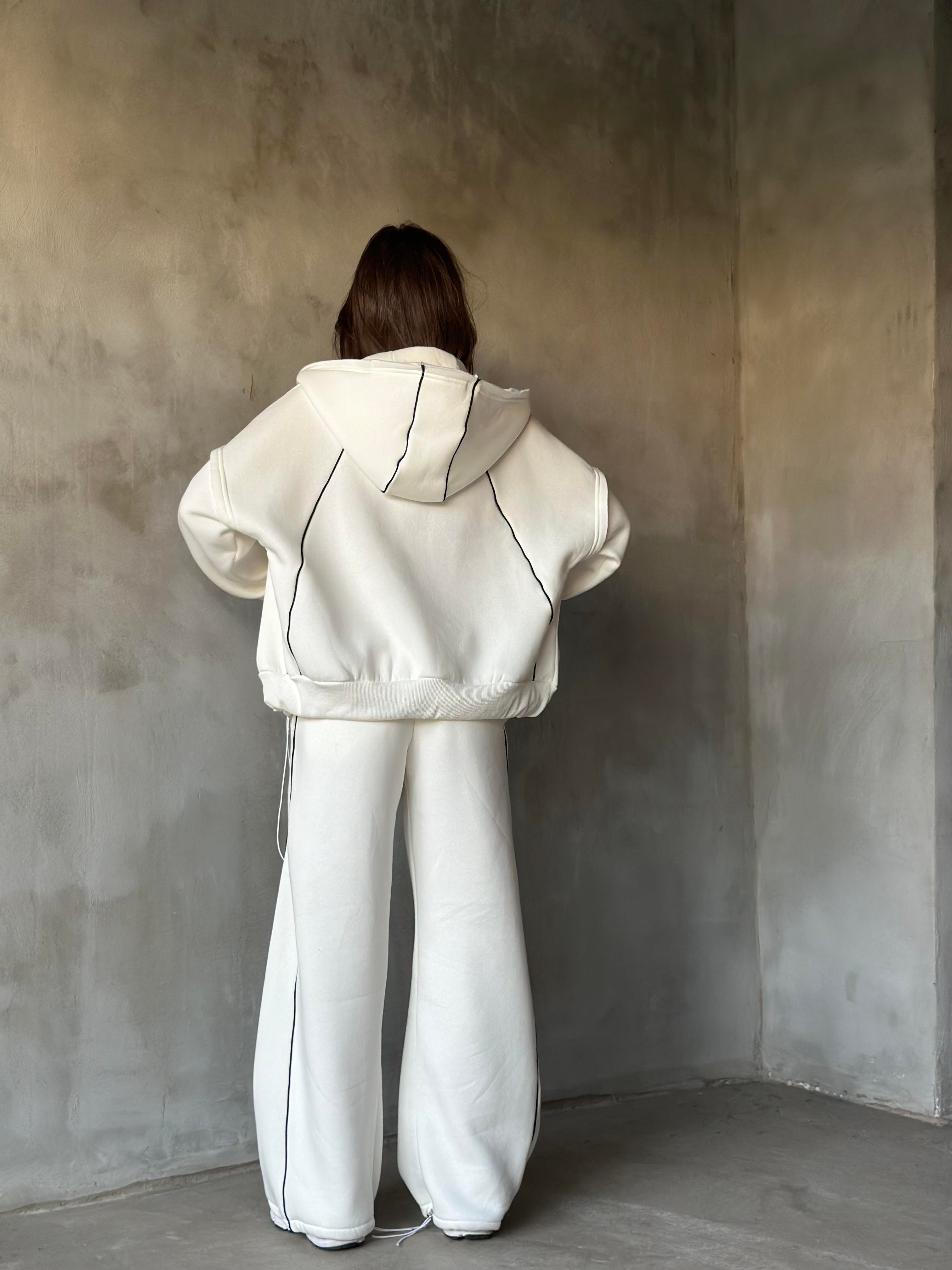 Vecy Lastik Detay Oversize Hırkalı Takım -  Beyaz - Dominatrend