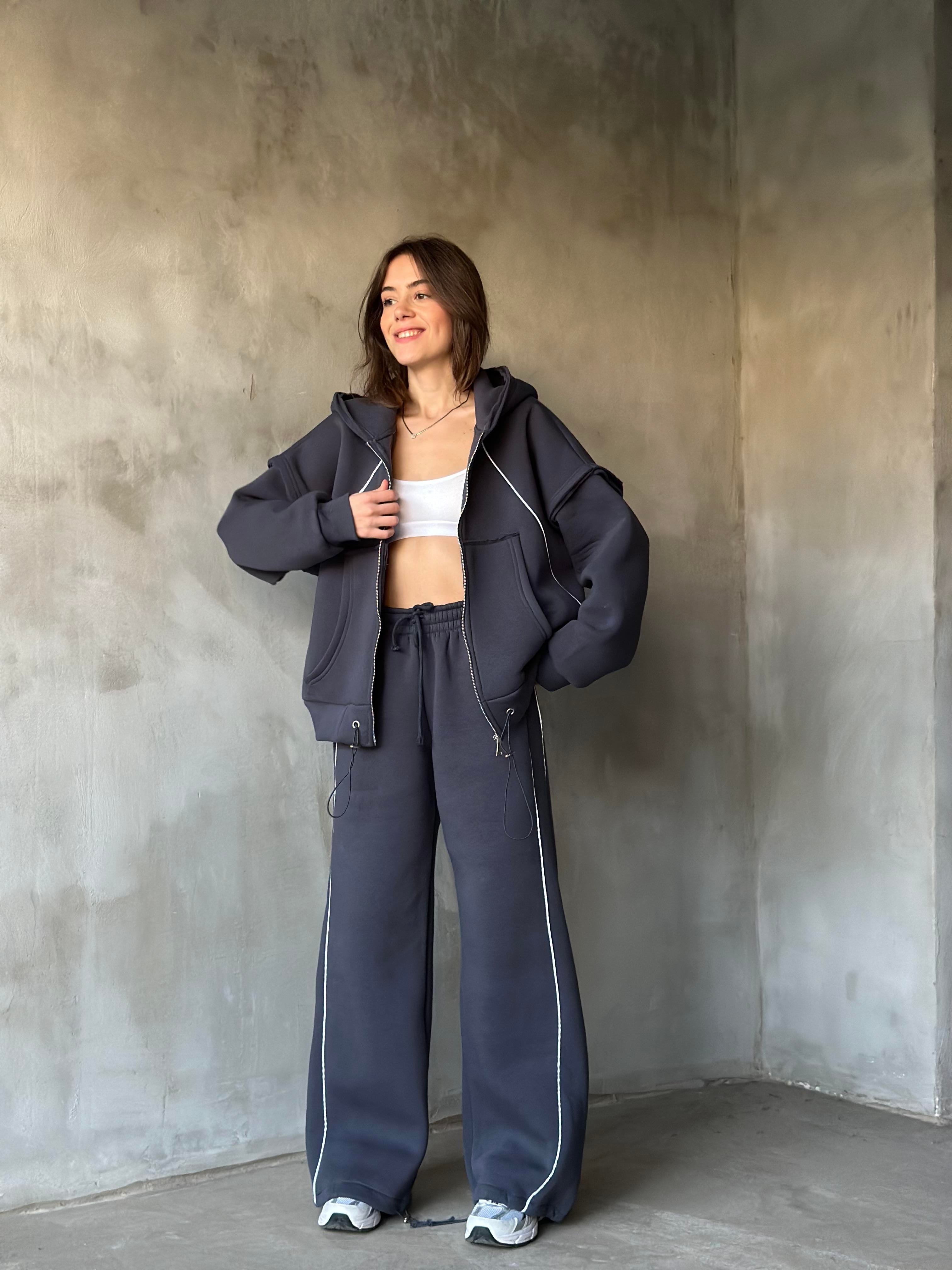 Vecy Lastlik Detay oversize Hırkalı Takım - Antrasit - Dominatrend
