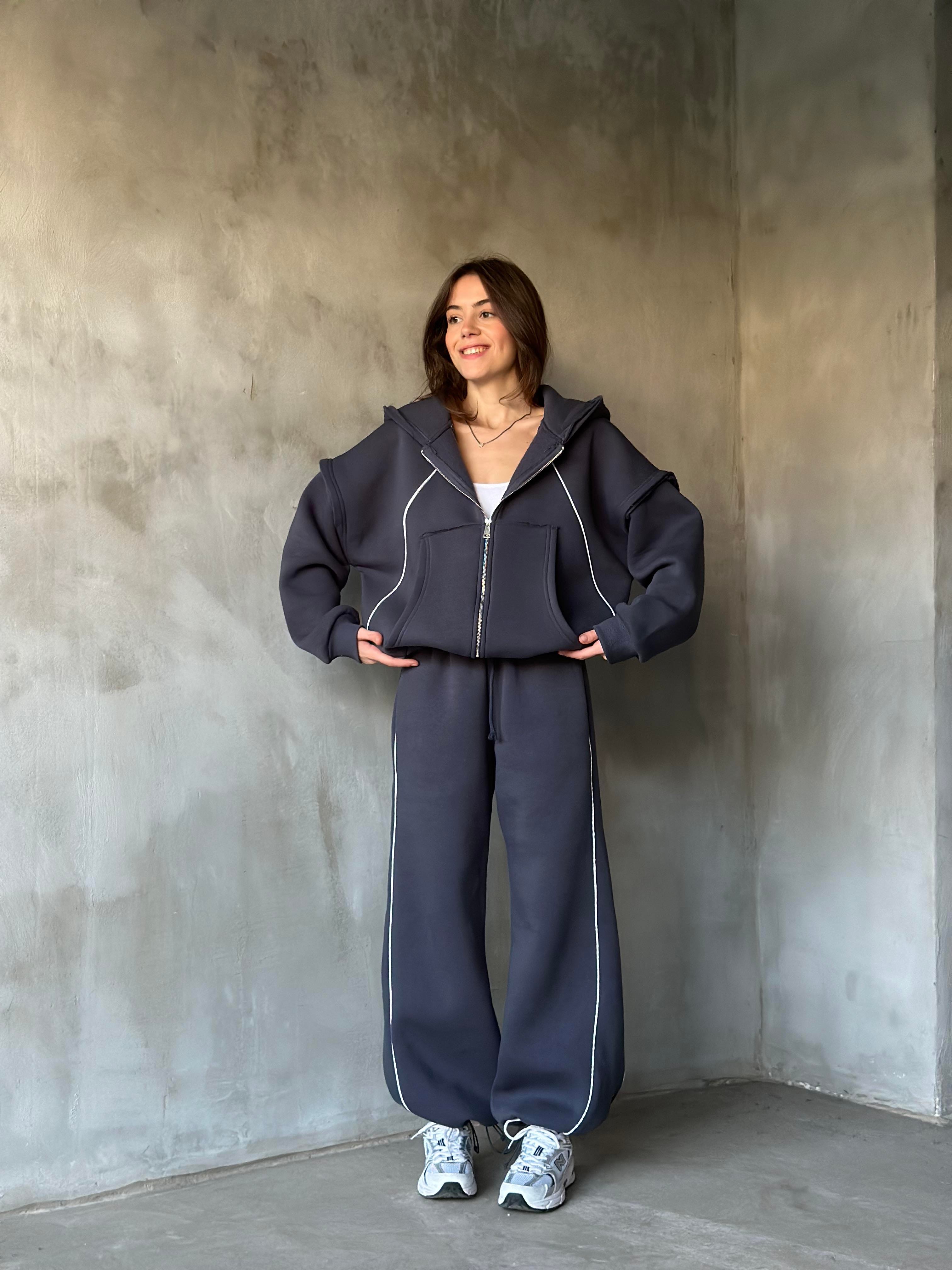 Vecy Lastlik Detay oversize Hırkalı Takım - Antrasit - Dominatrend