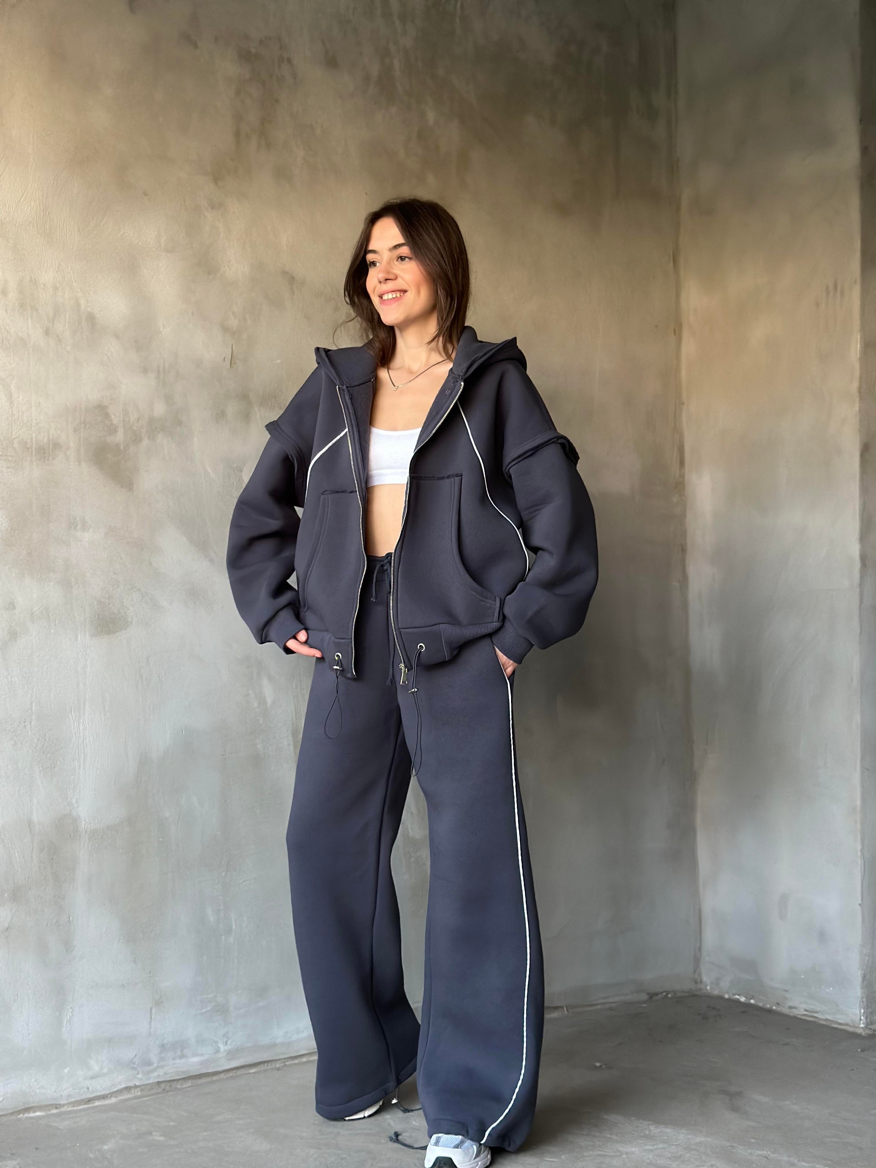 Vecy Lastlik Detay oversize Hırkalı Takım - Antrasit - Dominatrend