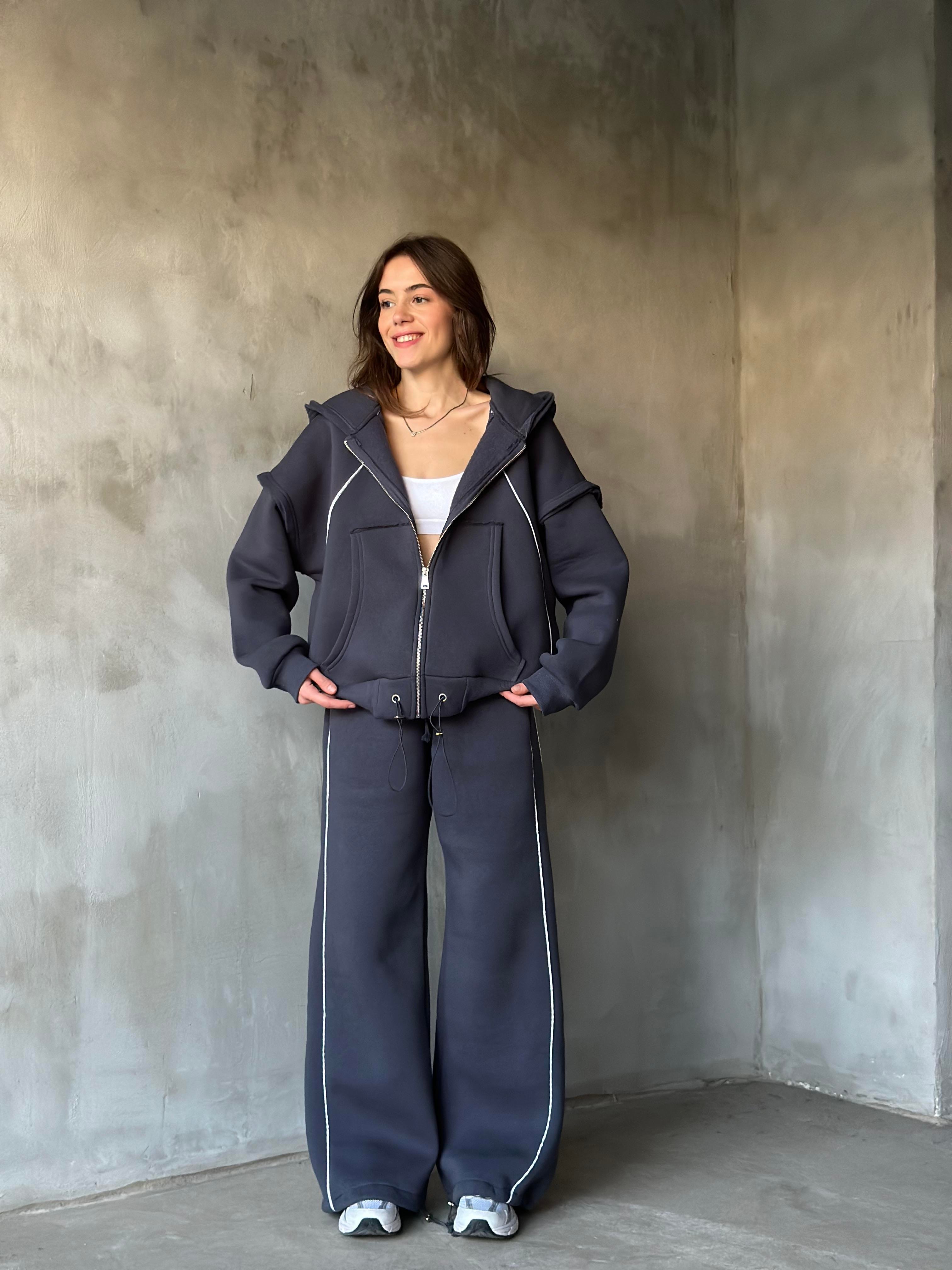 Vecy Lastlik Detay oversize Hırkalı Takım - Antrasit - Dominatrend