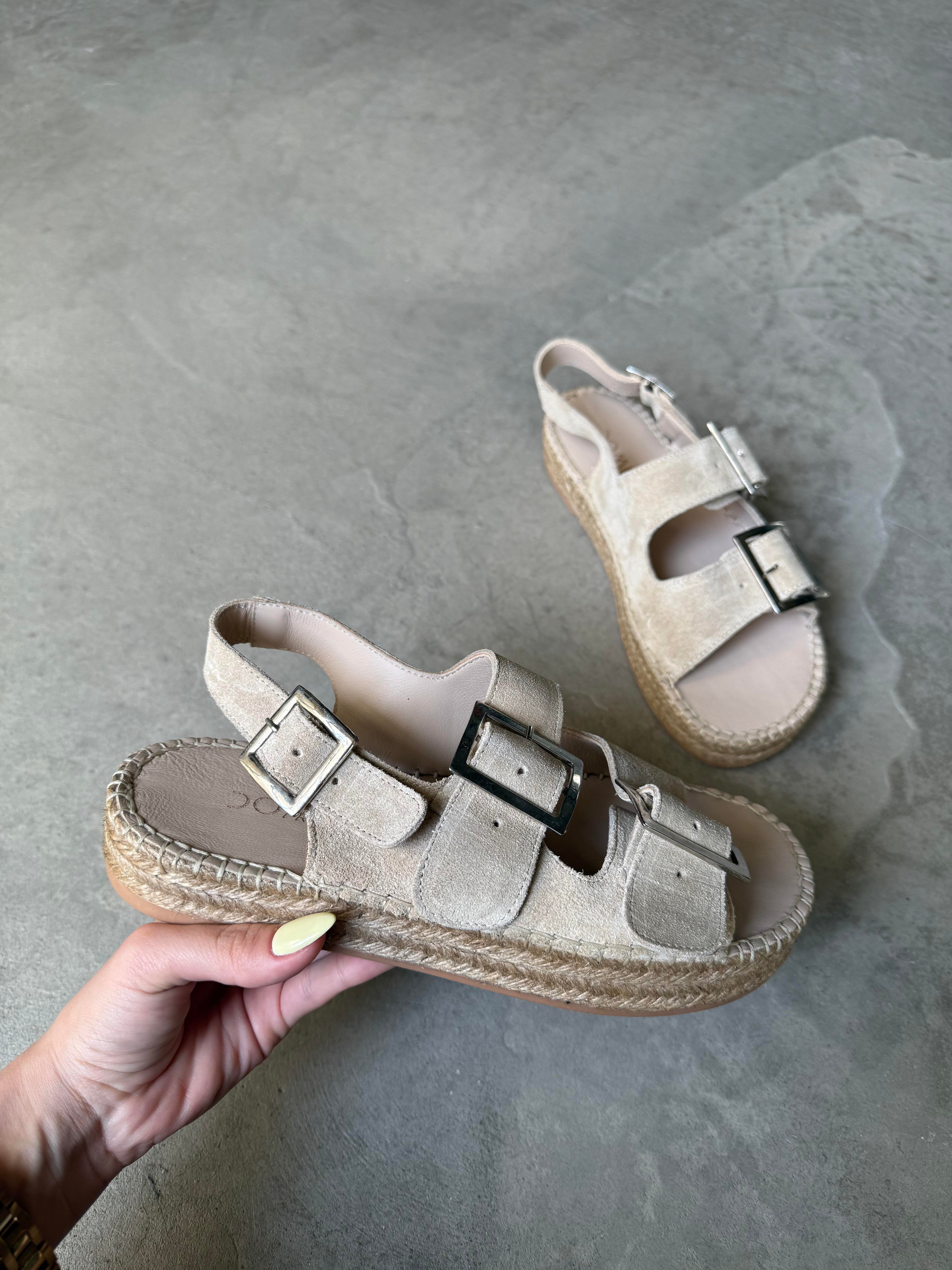 Voleur Hakiki Deri Espadril Sandalet  - Taş - Dominatrend