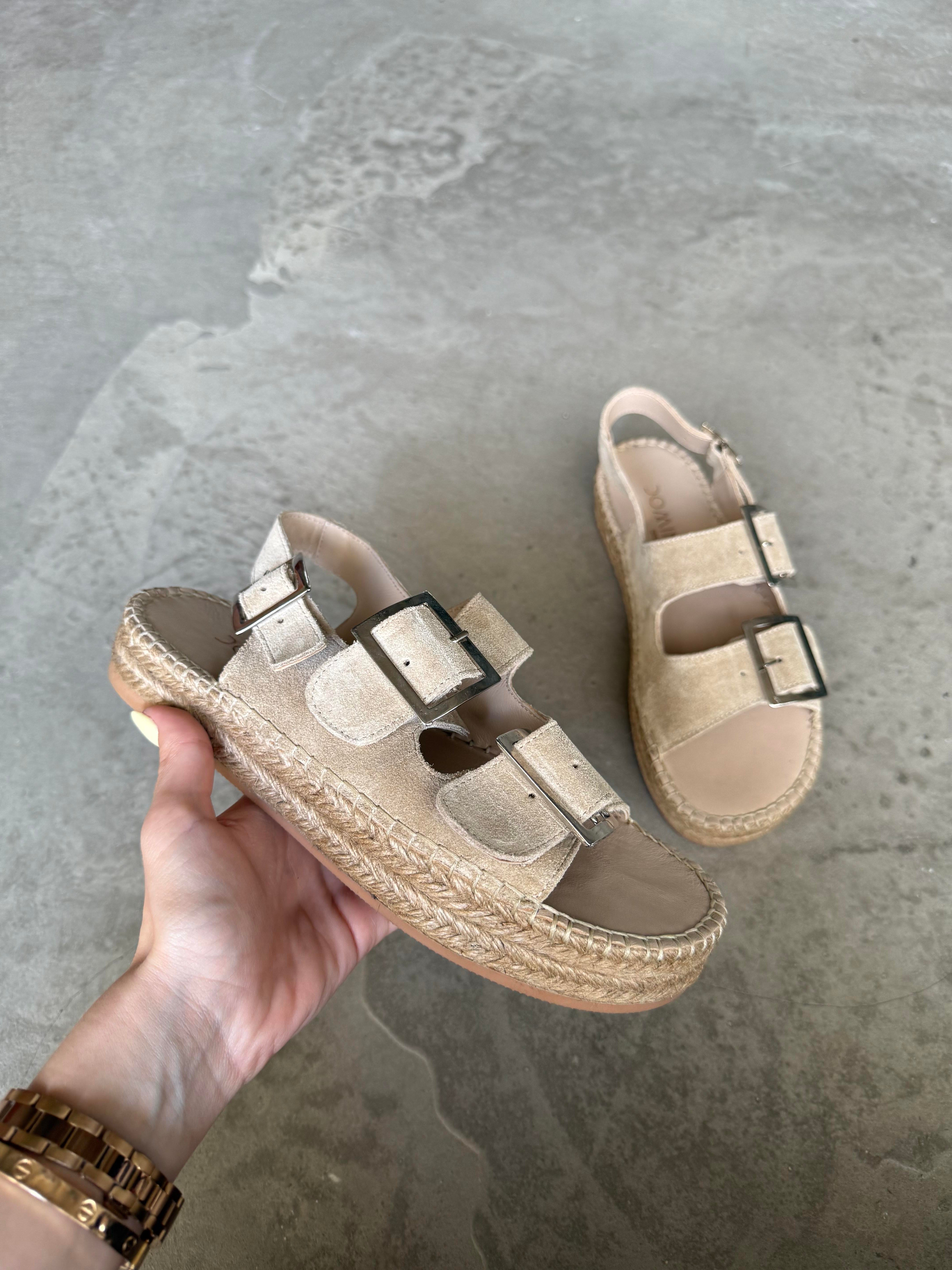 Voleur Hakiki Deri Espadril Sandalet  - Taş - Dominatrend