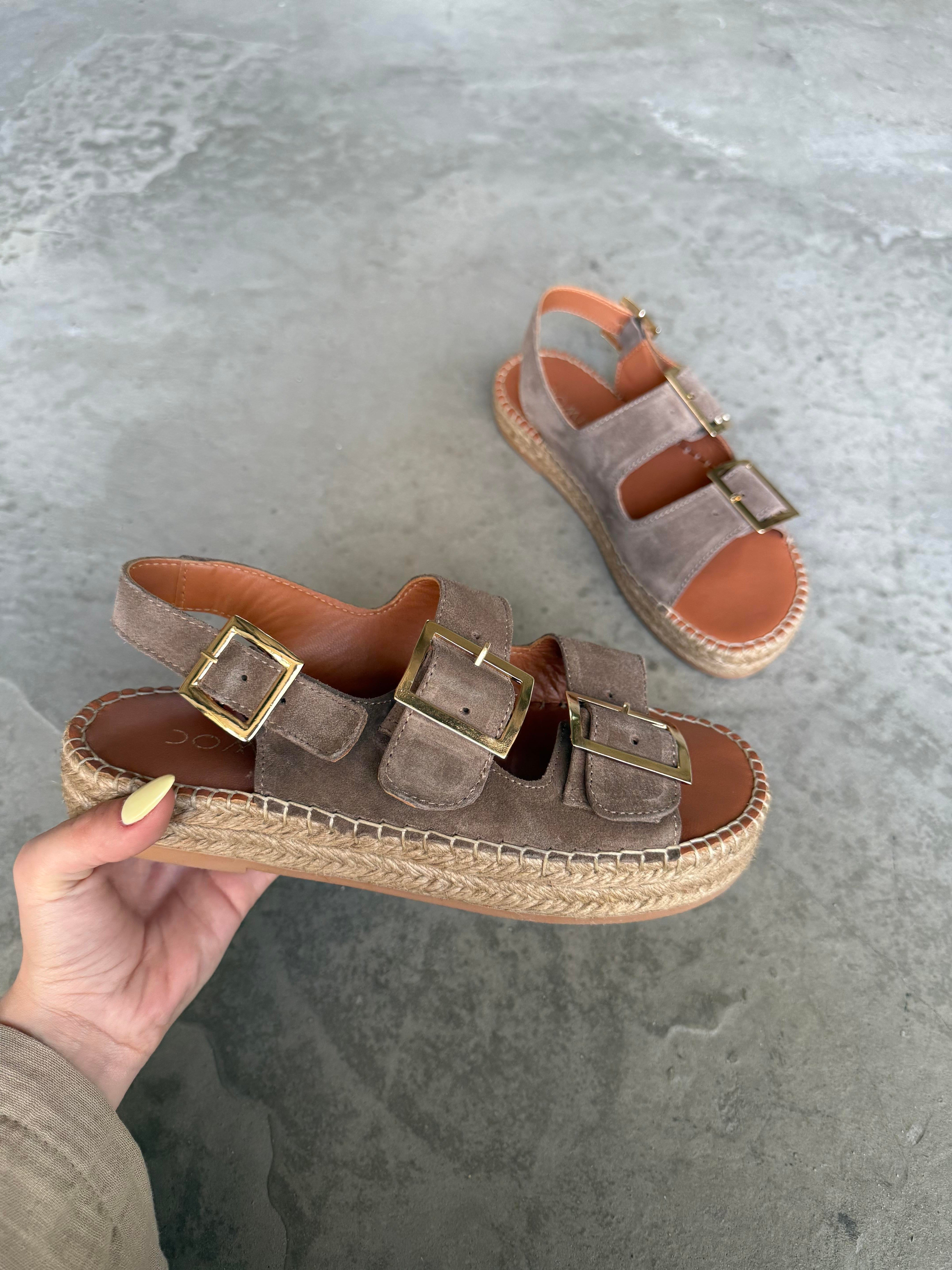 Voleur Hakiki Deri Espadril Sandalet - Toprak  - Dominatrend
