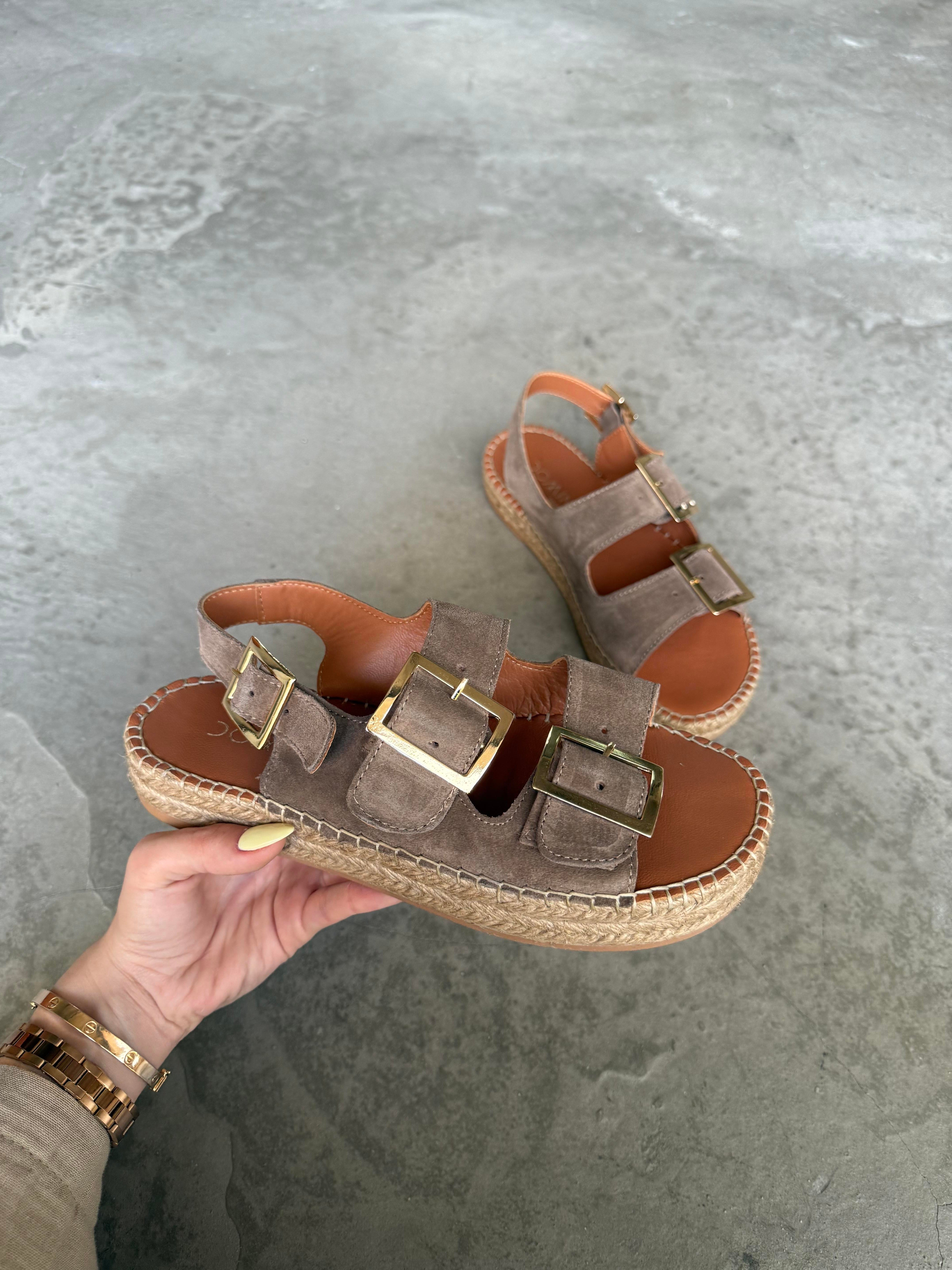 Voleur Hakiki Deri Espadril Sandalet - Toprak  - Dominatrend