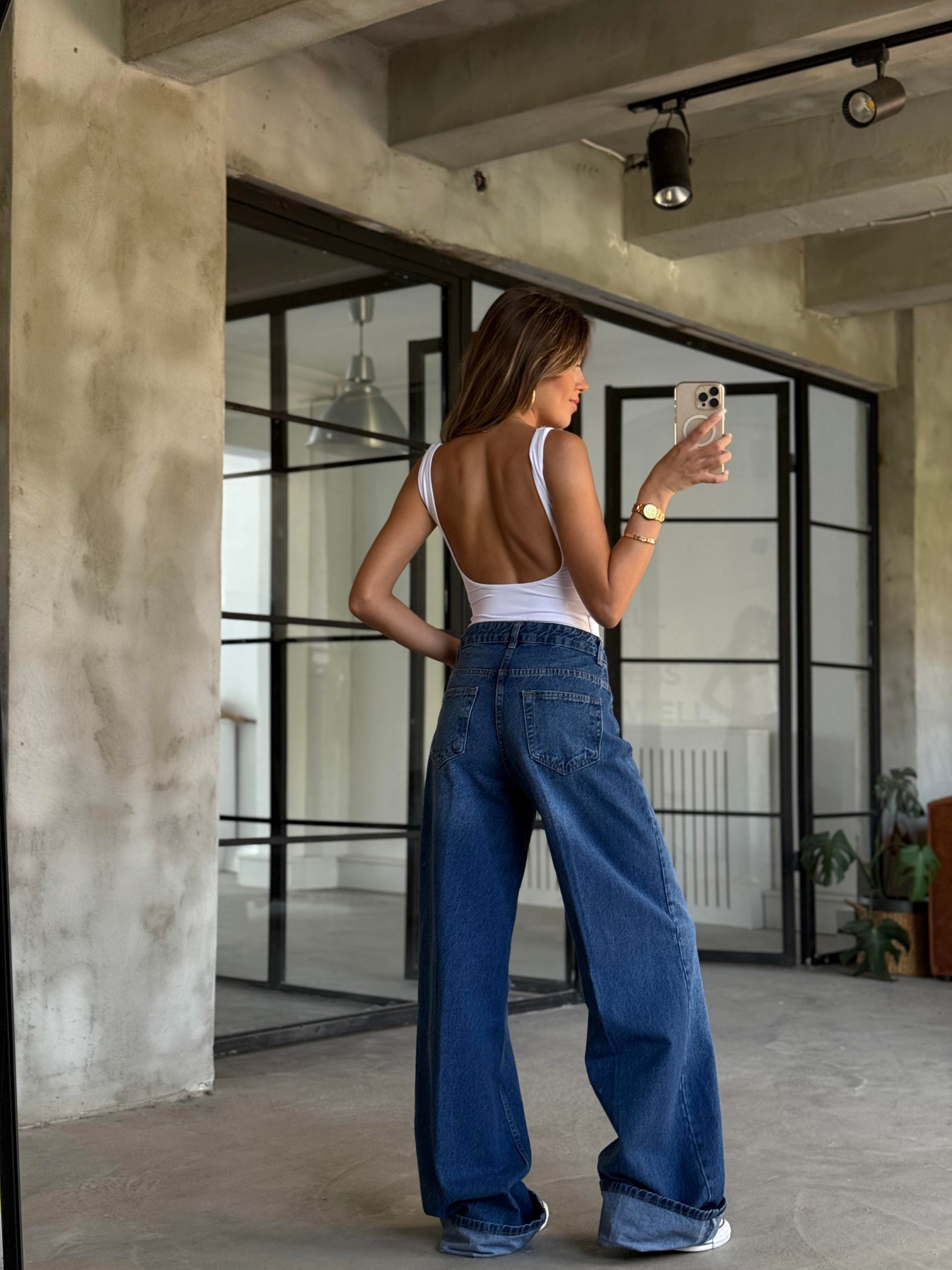 Wide Lag Kıvrık Paça Jean - Koyu Mavi - Dominatrend