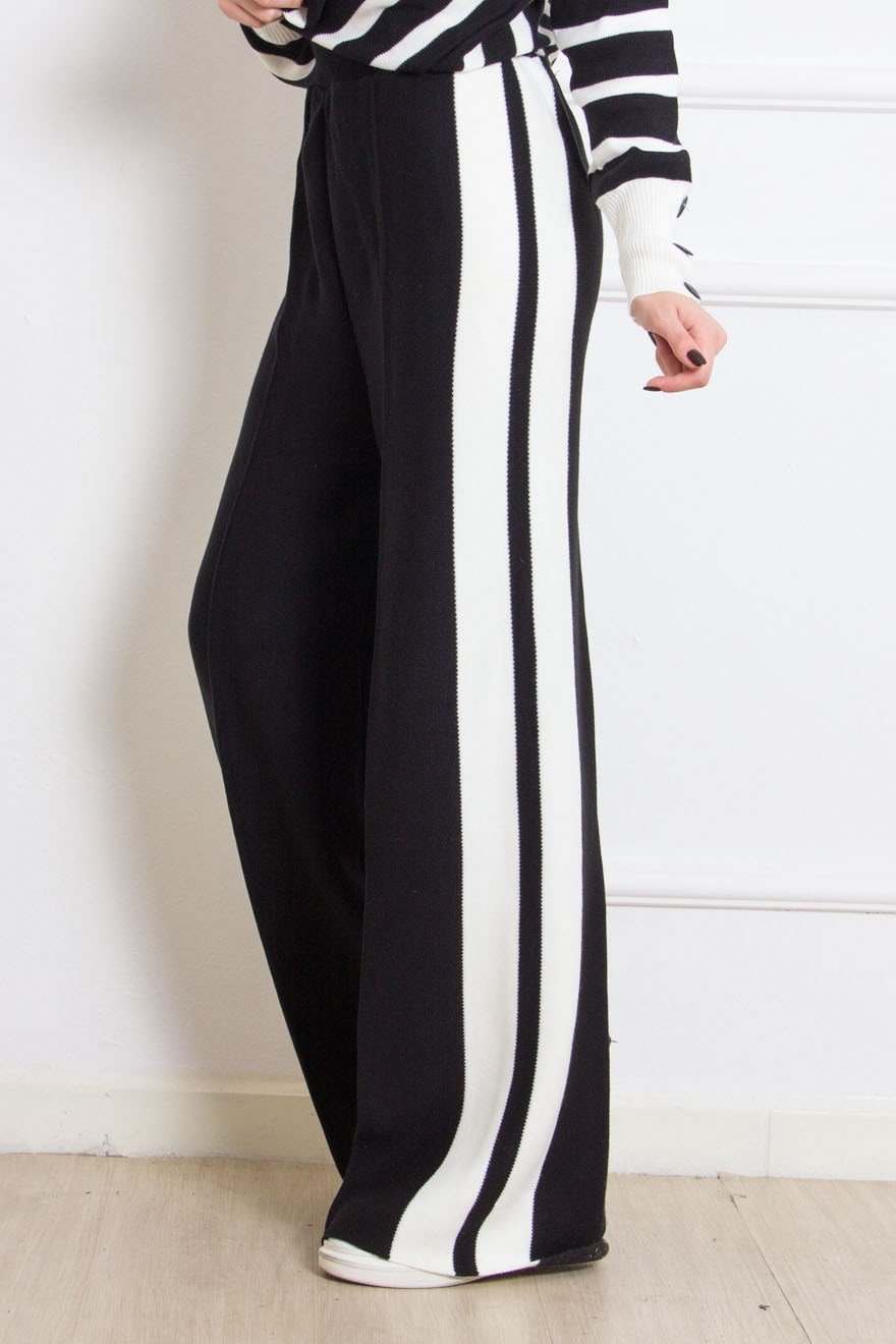 Yanı Şeritli Triko Pantolon - Siyah - Dominatrend