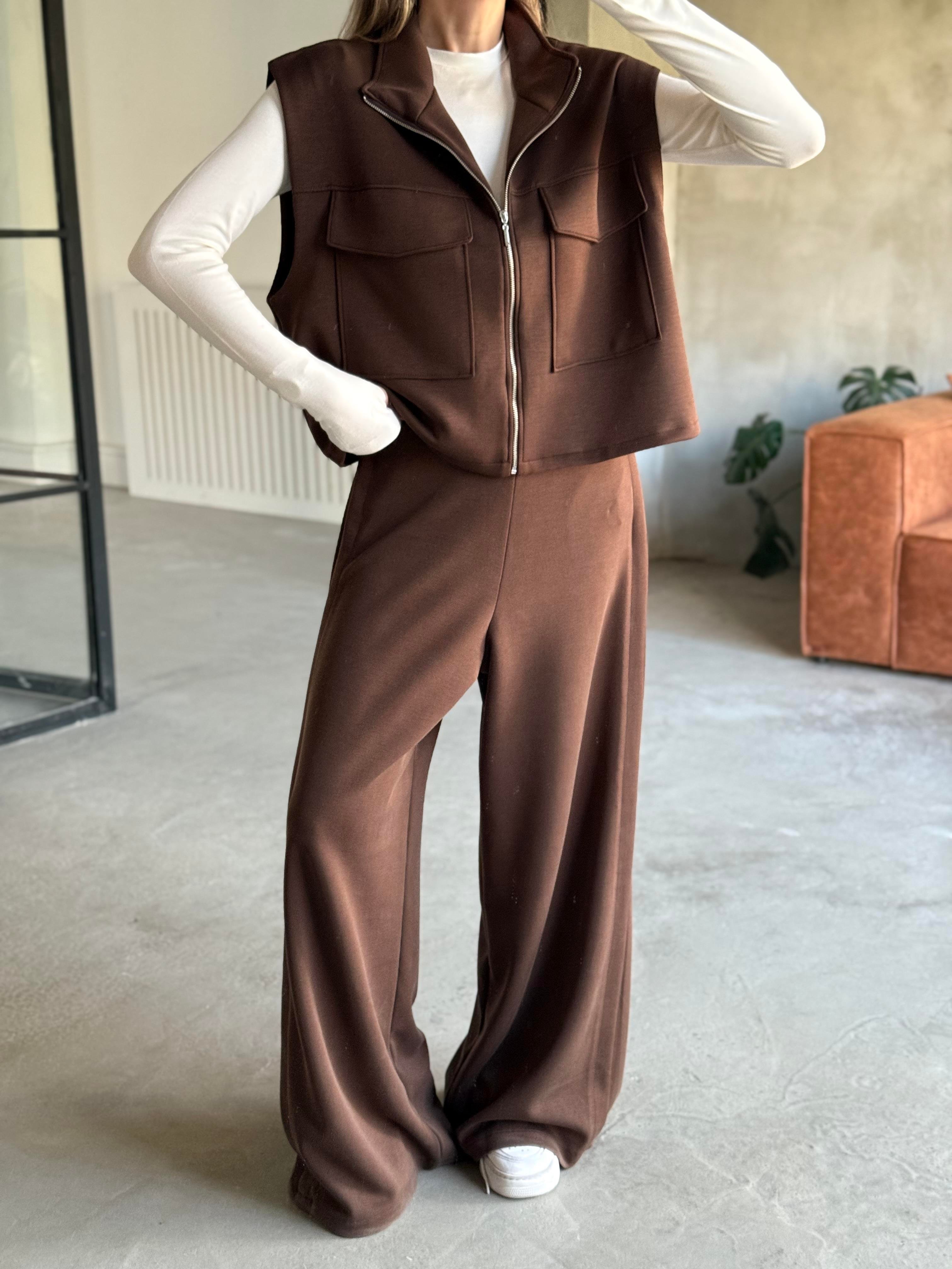 Yanları Pilili Yumuşak Dokulu Modal Wide Leg Pantolon - Dominatrend