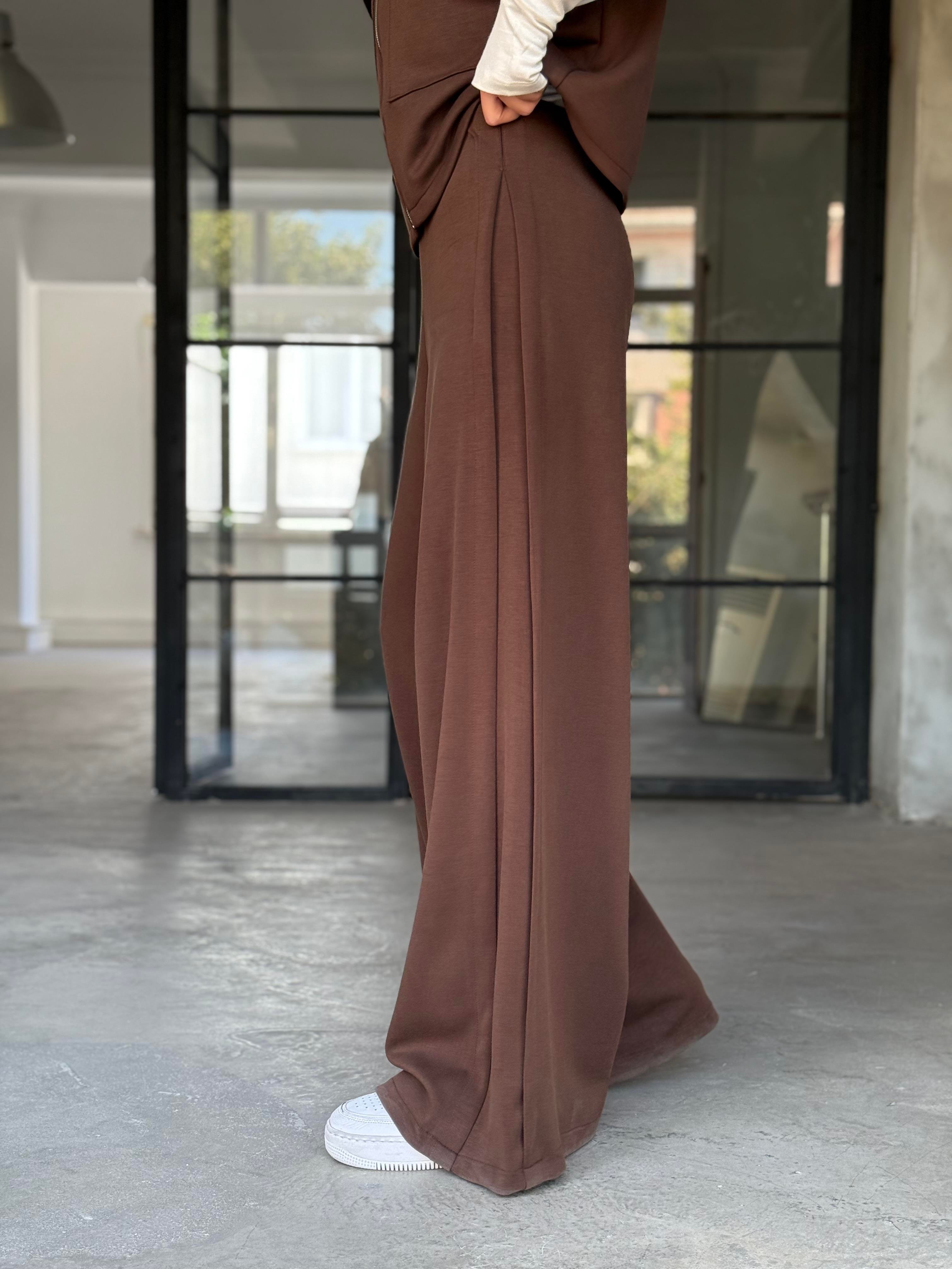 Yanları Pilili Yumuşak Dokulu Modal Wide Leg Pantolon - Dominatrend