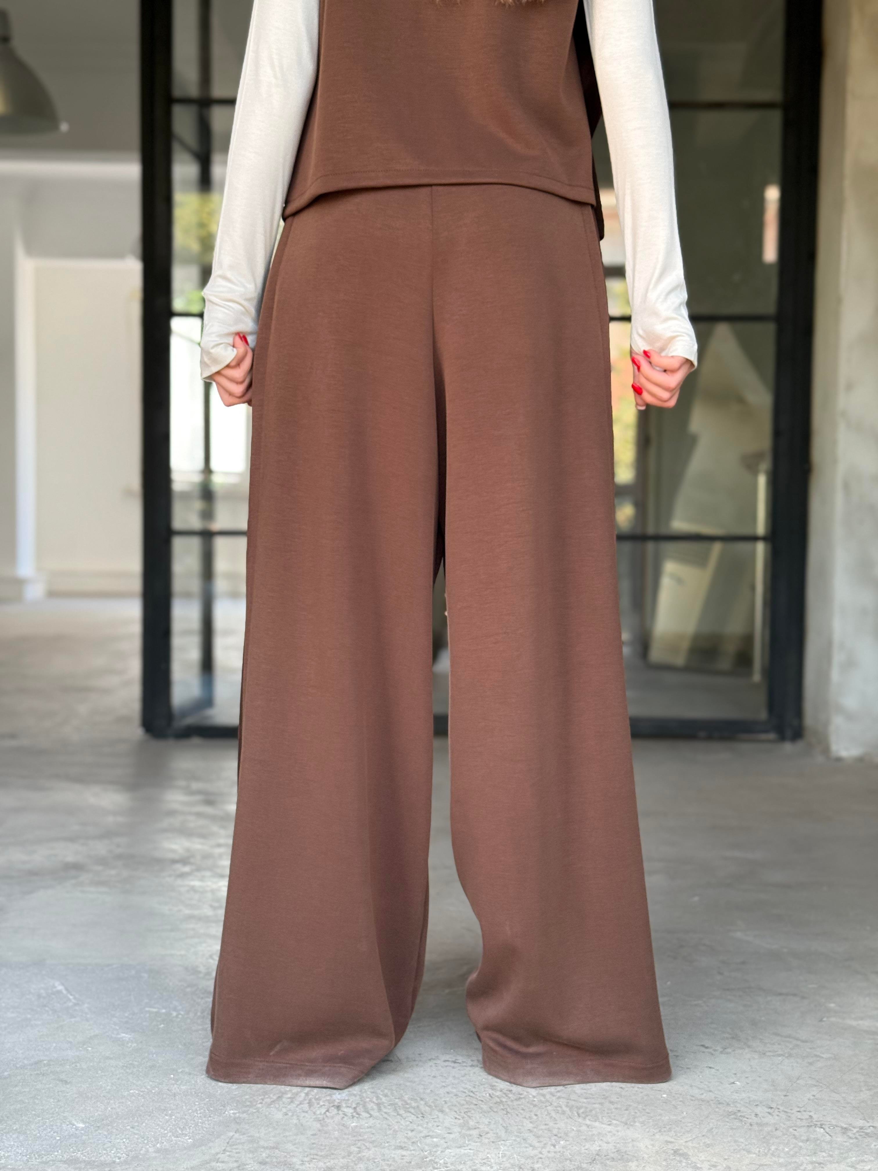 Yanları Pilili Yumuşak Dokulu Modal Wide Leg Pantolon - Dominatrend