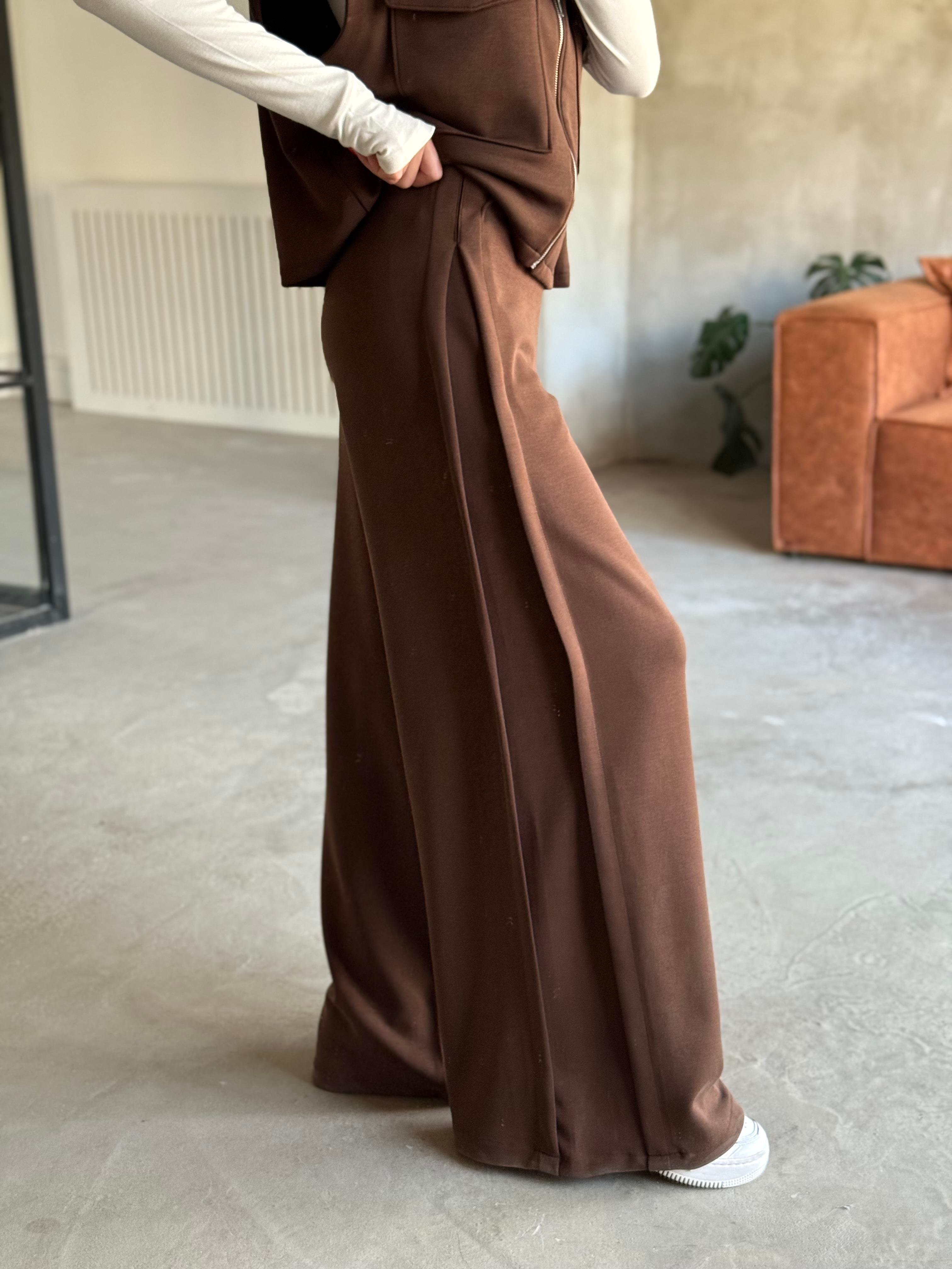 Yanları Pilili Yumuşak Dokulu Modal Wide Leg Pantolon - Dominatrend