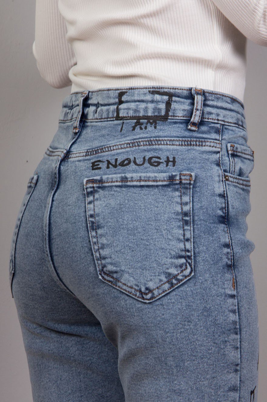 Yazı Baskılı Skinny - Mavi - Dominatrend