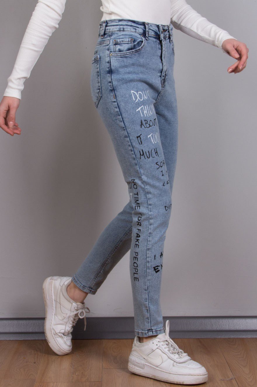 Yazı Baskılı Skinny - Mavi - Dominatrend