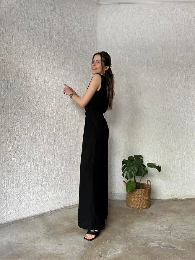 Yelek - Pantolon Keten İkili Takım - Siyah - Dominatrend