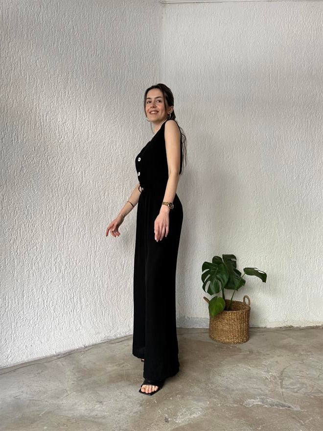 Yelek - Pantolon Keten İkili Takım - Siyah - Dominatrend