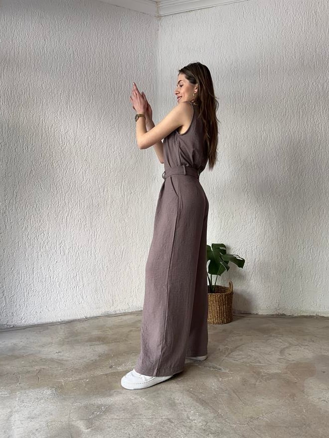 Yelek - Pantolon Keten İkili Takım - Vizon - Dominatrend