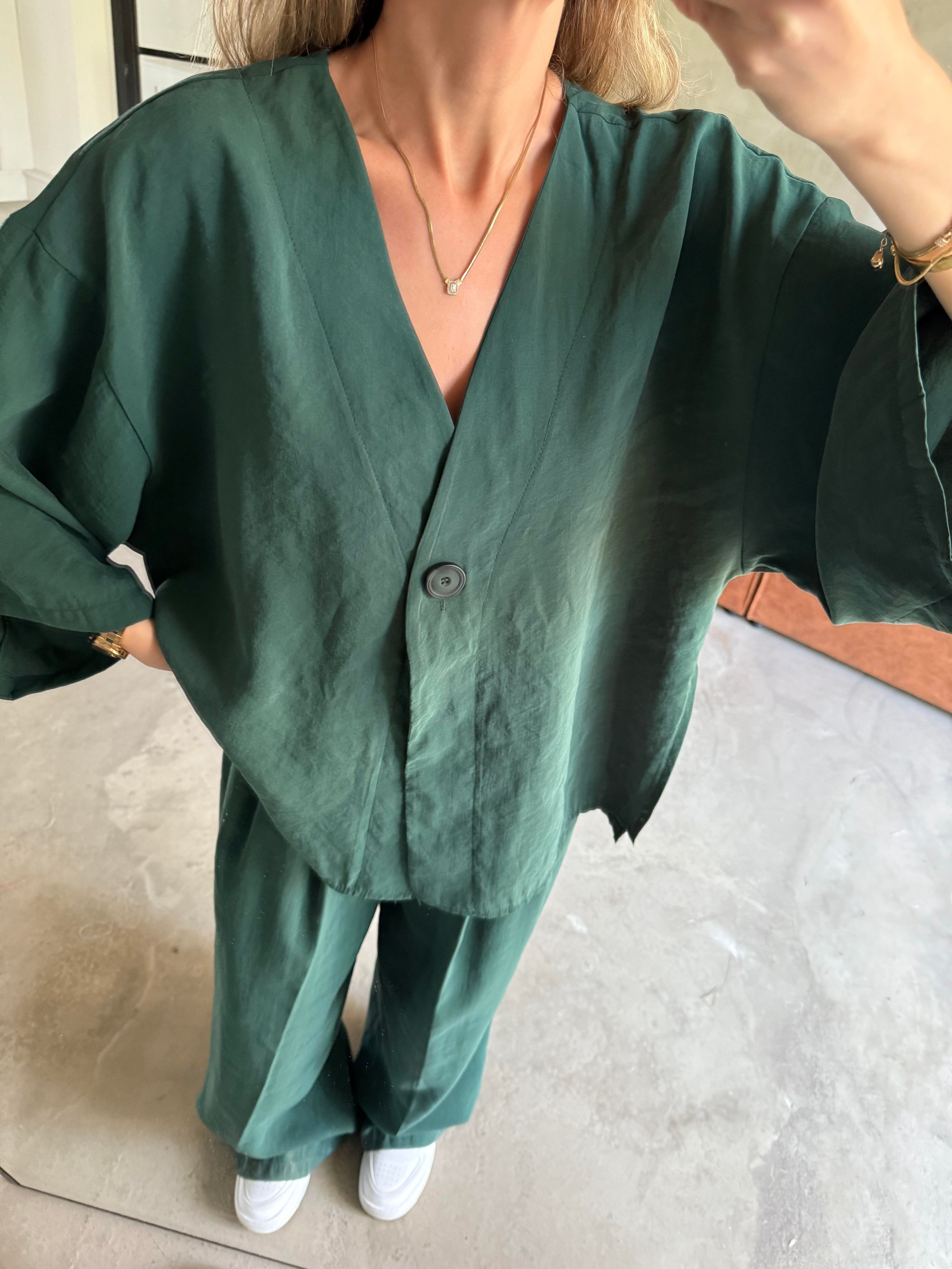 Yeşil Premium Tensel Oversize Takım - Dominatrend