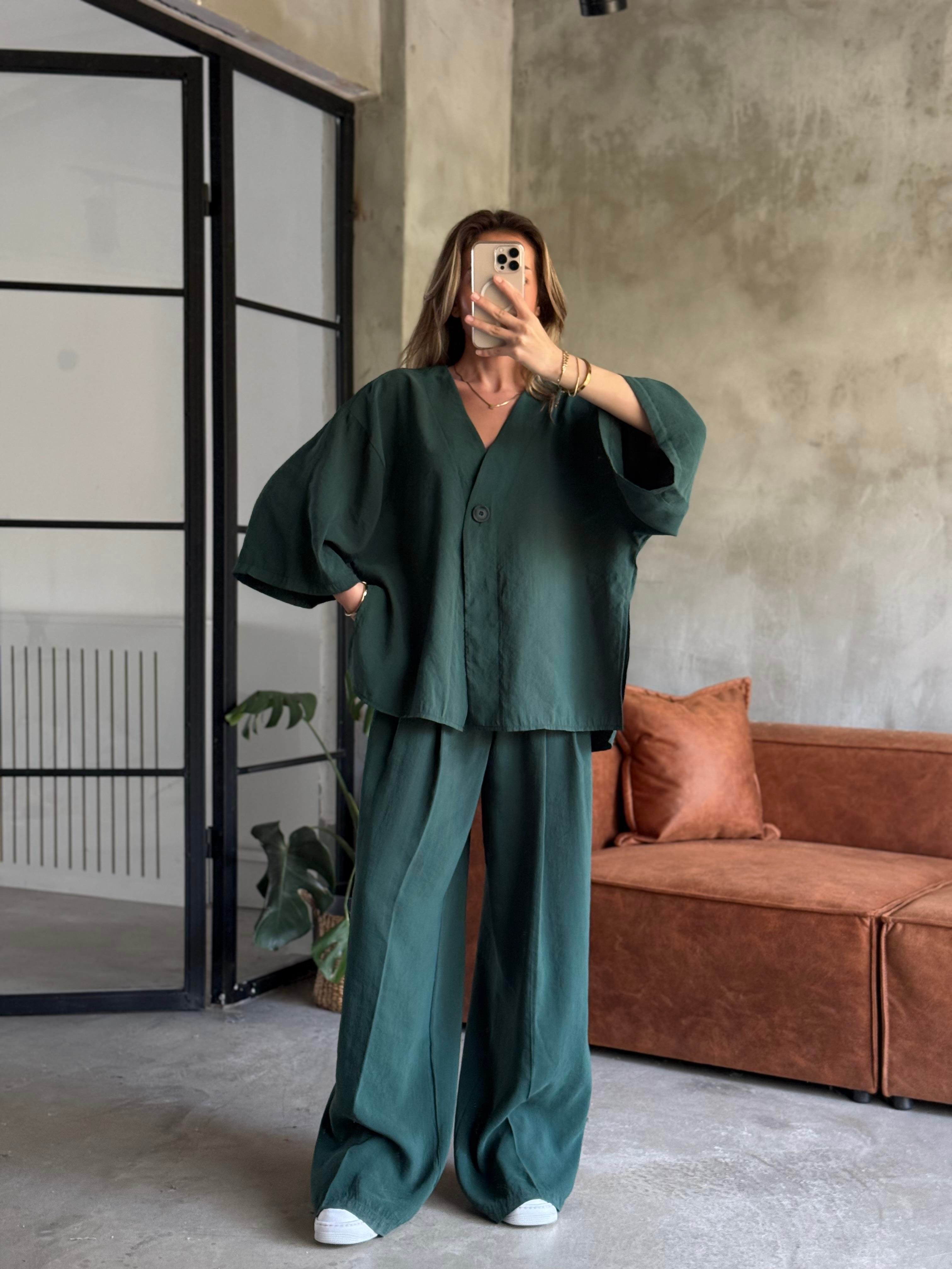 Yeşil Premium Tensel Oversize Takım - Dominatrend
