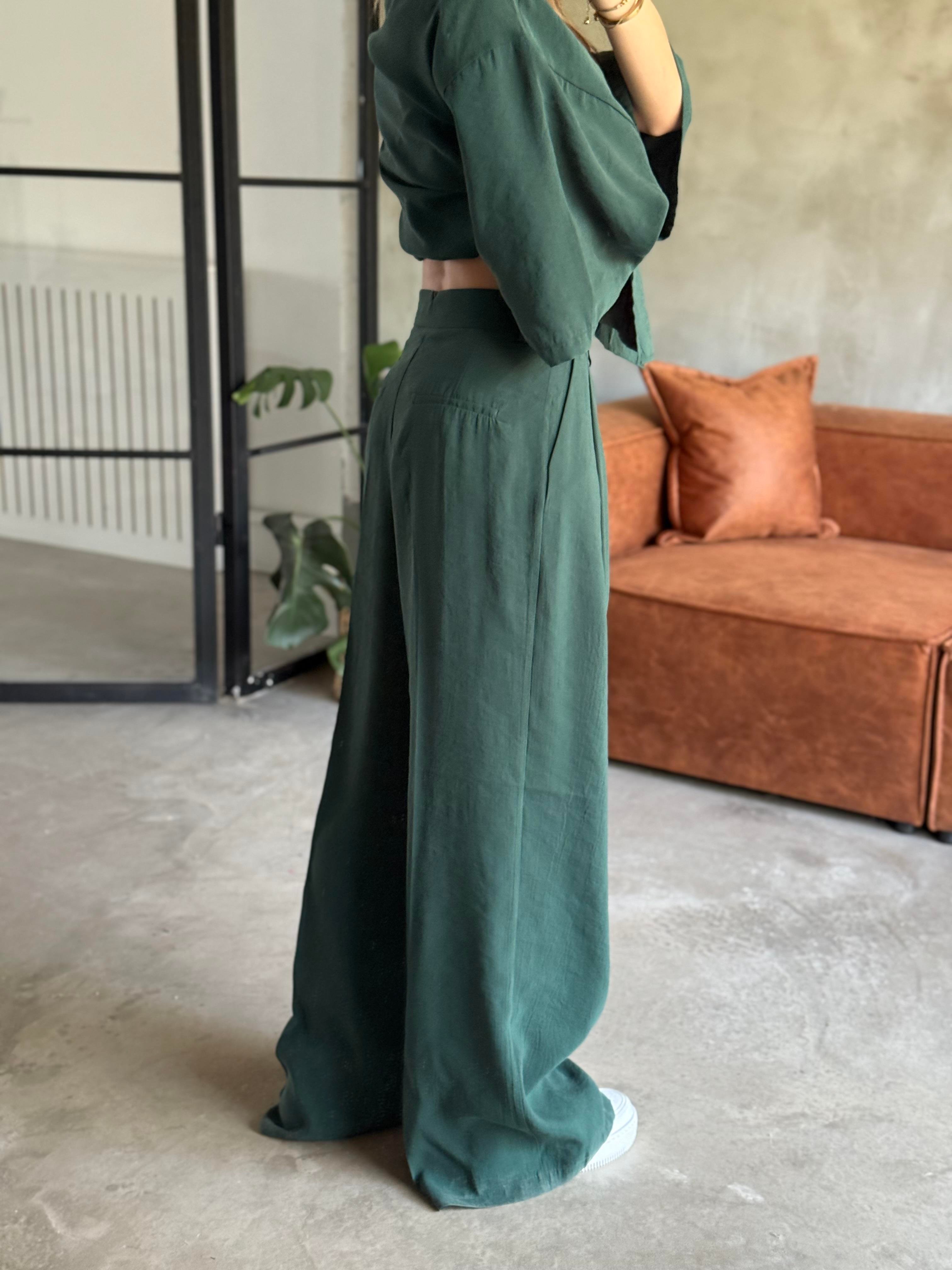 Yeşil Premium Tensel Oversize Takım - Dominatrend