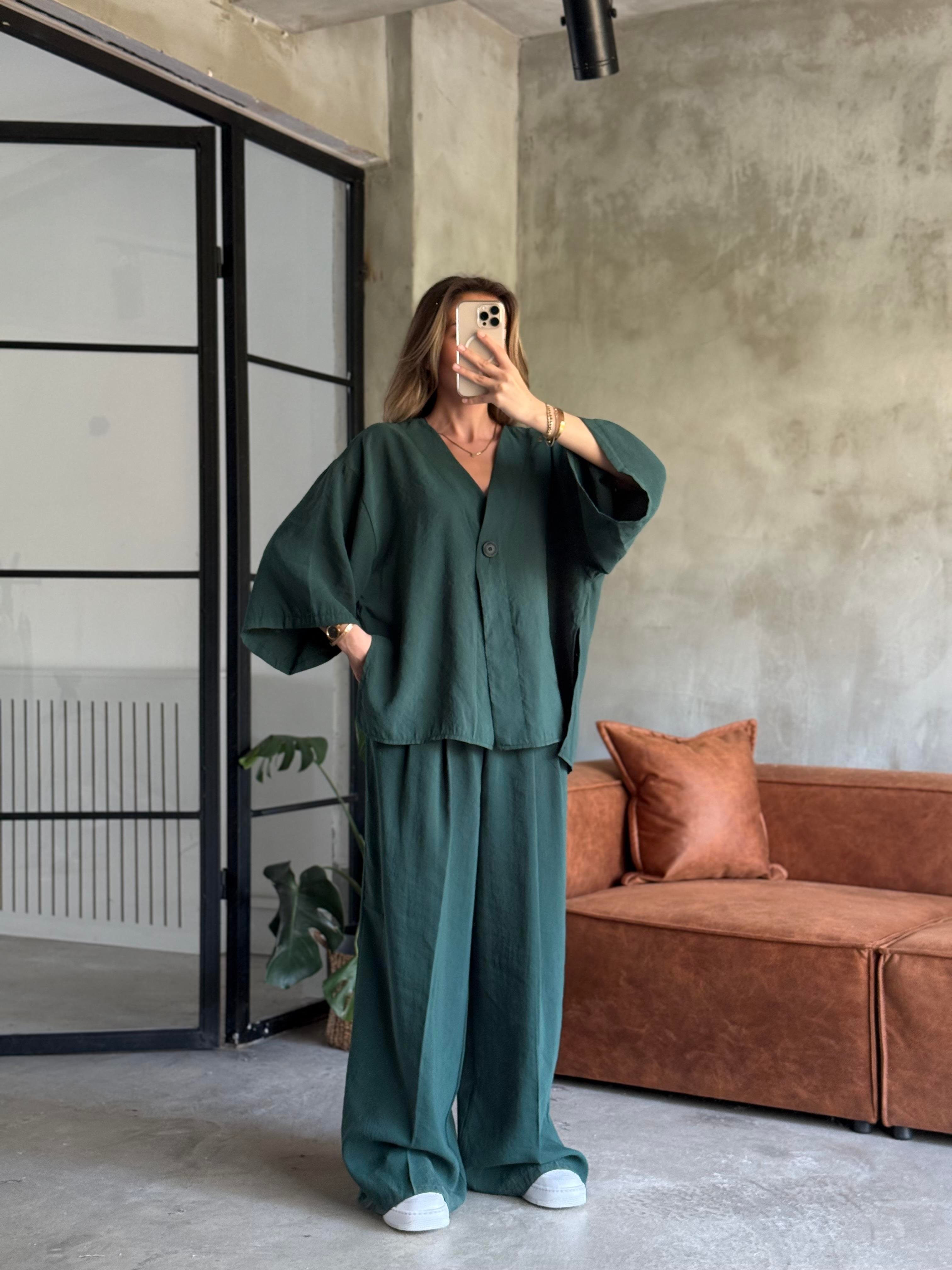 Yeşil Premium Tensel Oversize Takım - Dominatrend