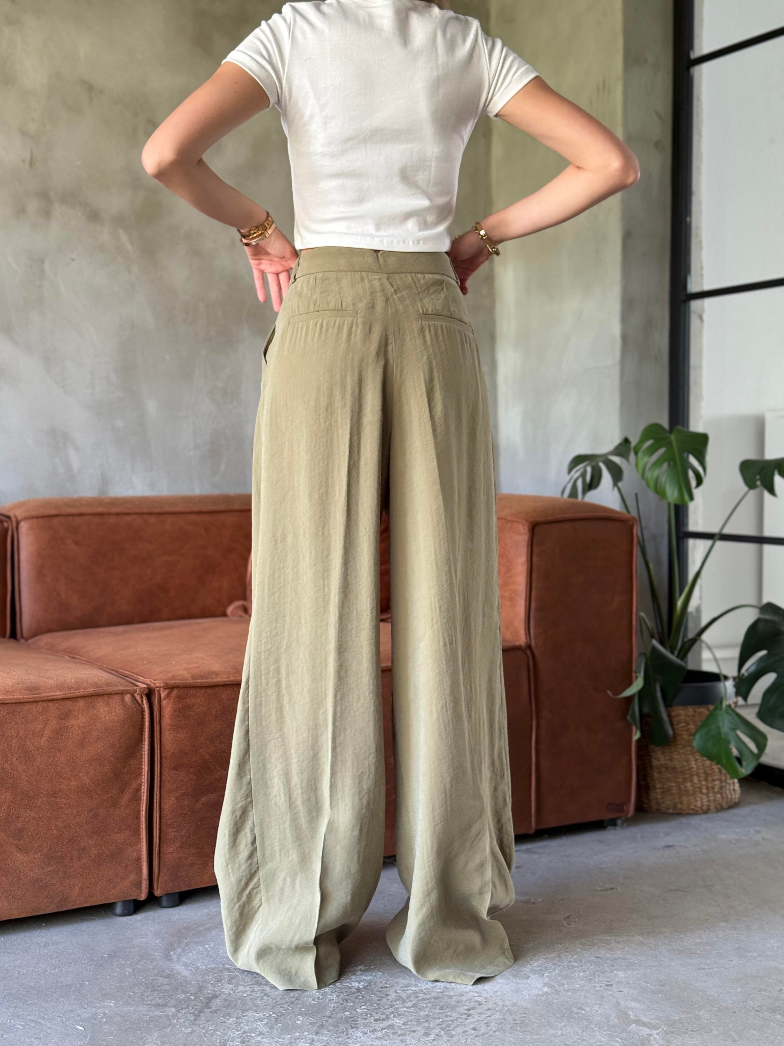 Yeşil Tencel Pantolon - Dominatrend
