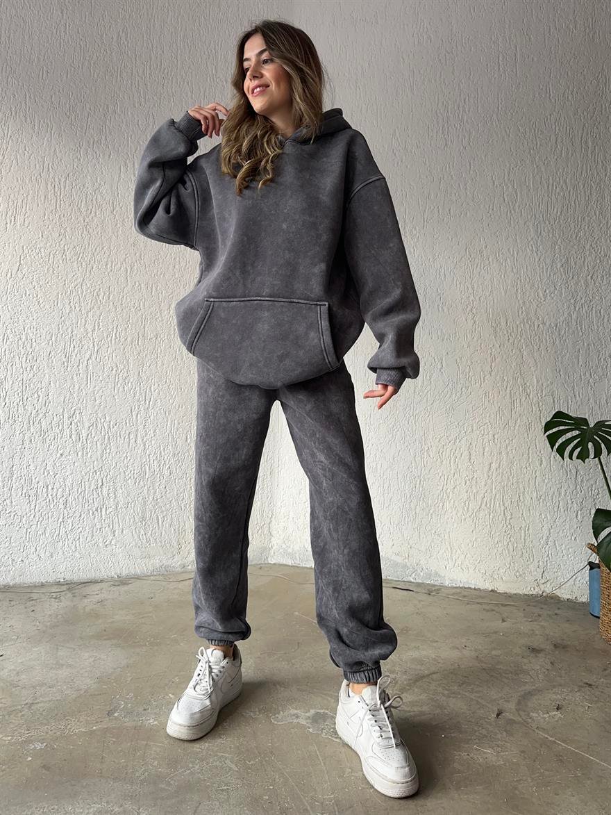 Yıkamalı Oversize Eşofman Takımı - Füme - Dominatrend