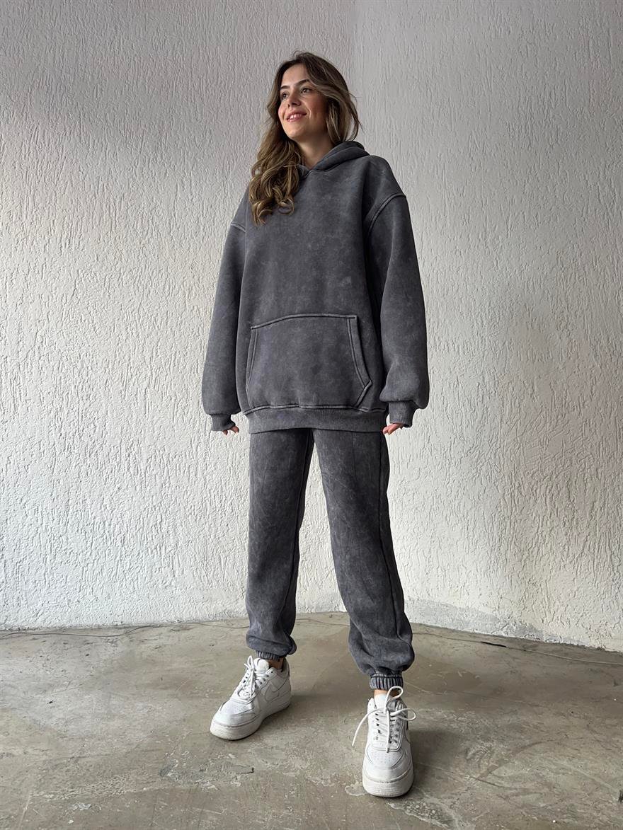 Yıkamalı Oversize Eşofman Takımı - Füme - Dominatrend