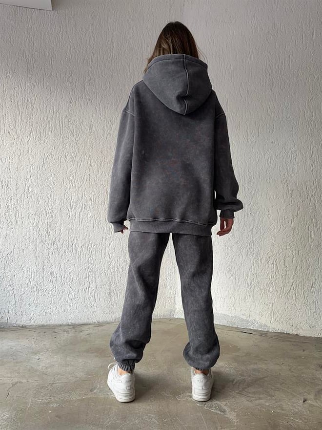 Yıkamalı Oversize Eşofman Takımı - Füme - Dominatrend
