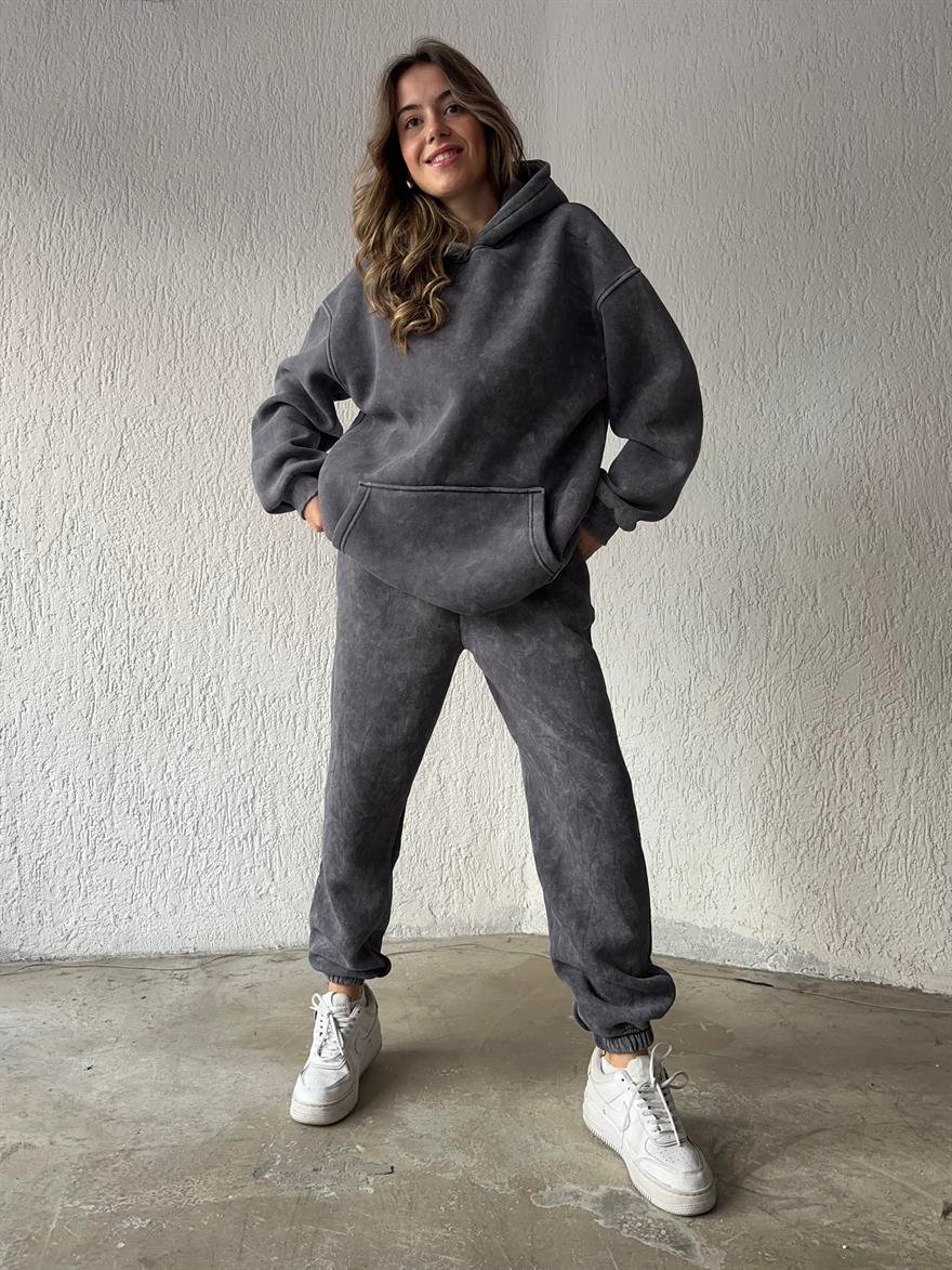 Yıkamalı Oversize Eşofman Takımı - Füme - Dominatrend