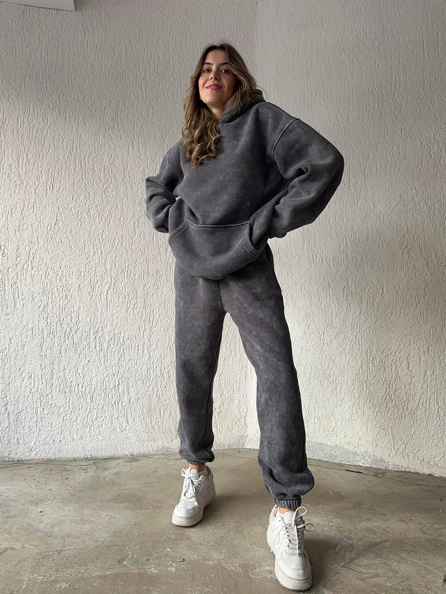 Yıkamalı Oversize Eşofman Takımı - Füme - Dominatrend