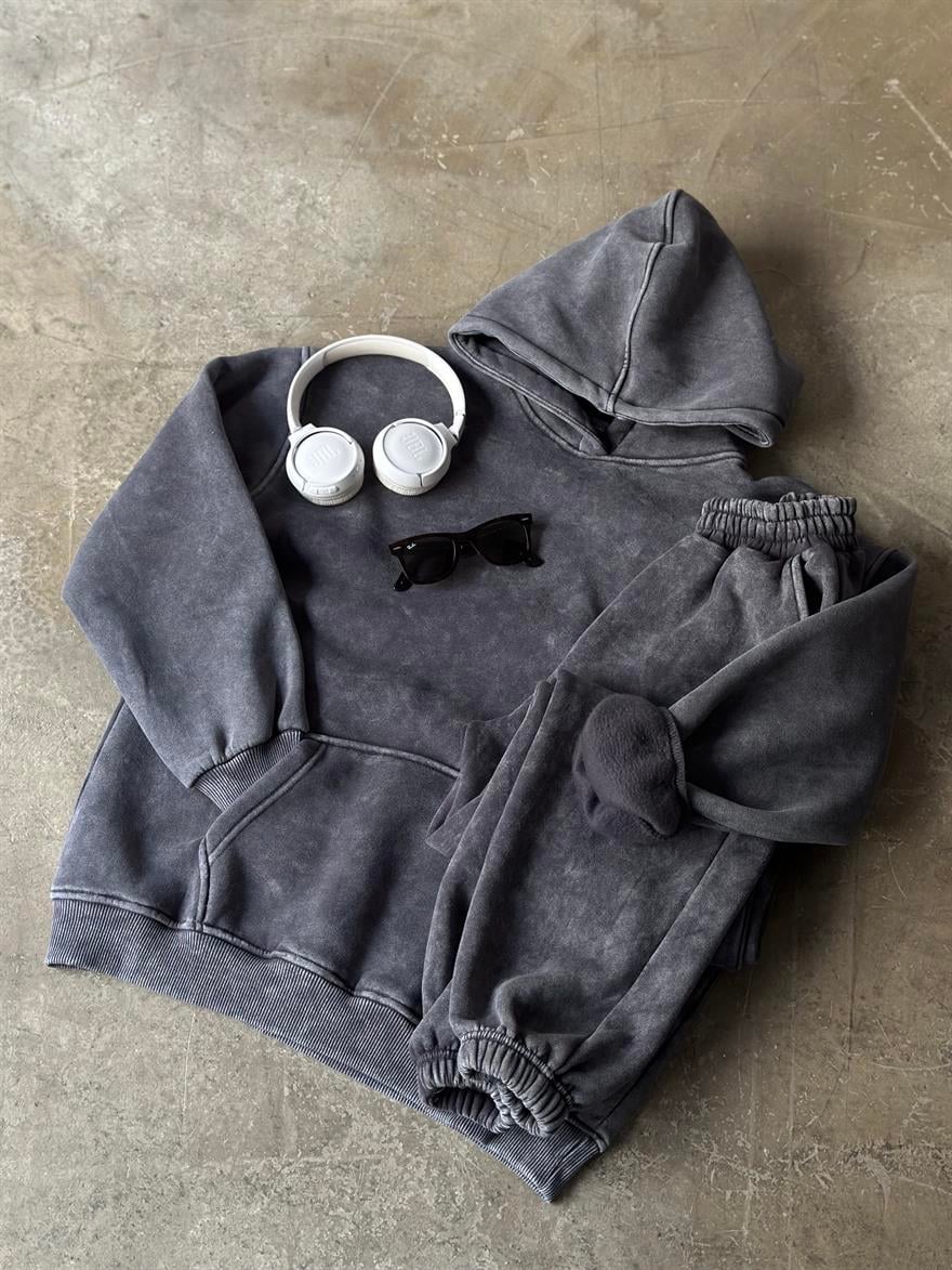 Yıkamalı Oversize Eşofman Takımı - Füme - Dominatrend