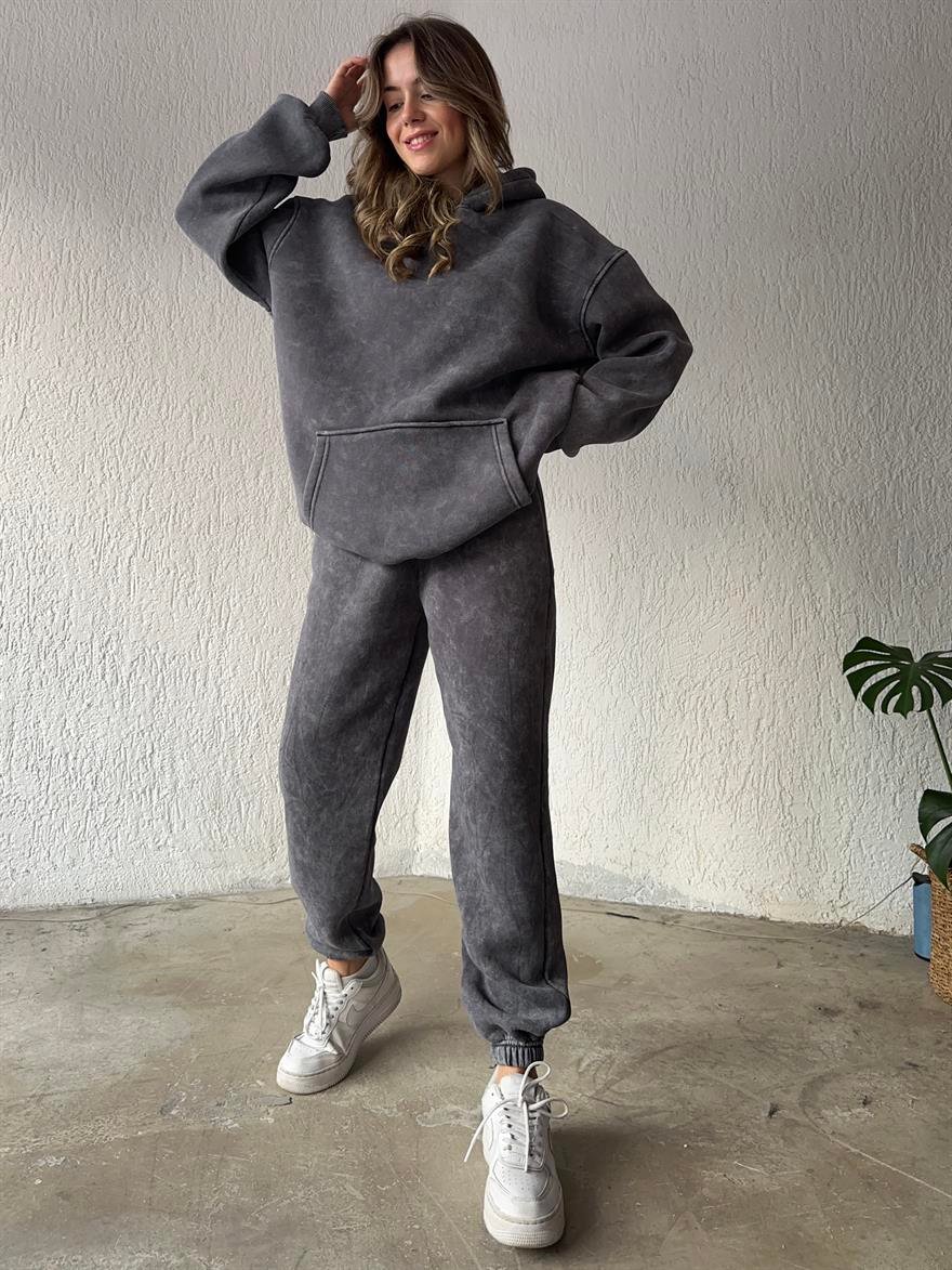 Yıkamalı Oversize Eşofman Takımı - Füme - Dominatrend