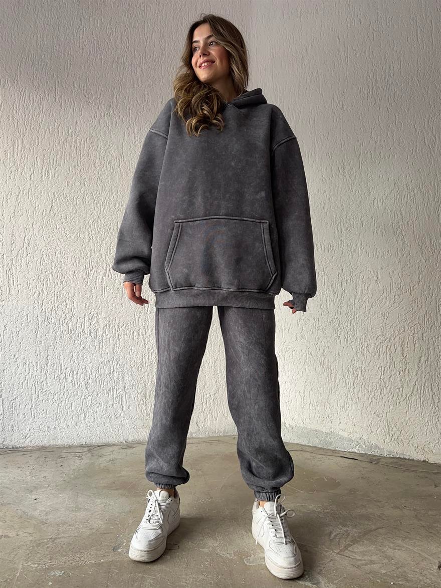 Yıkamalı Oversize Eşofman Takımı - Füme - Dominatrend