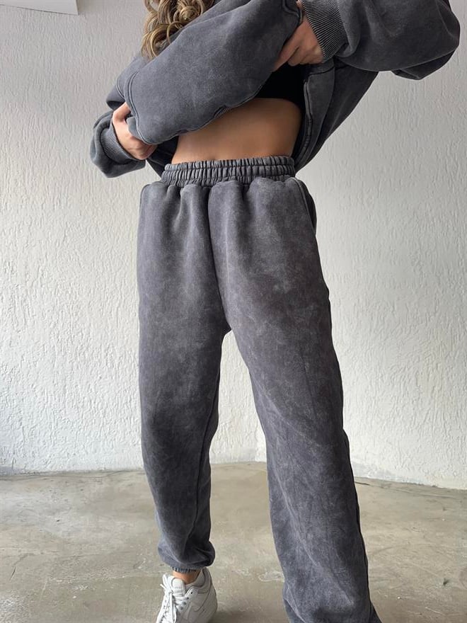 Yıkamalı Oversize Eşofman Takımı - Füme - Dominatrend