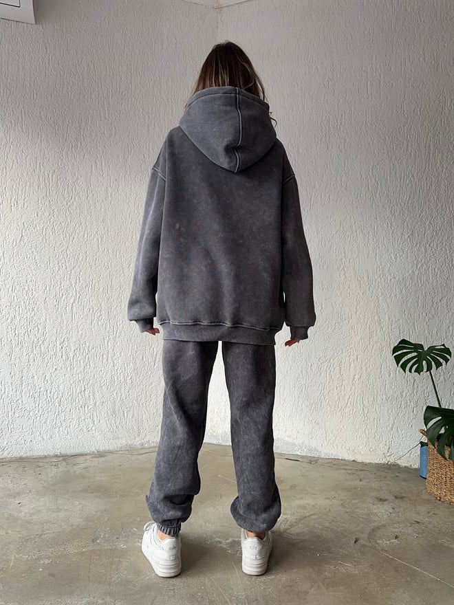 Yıkamalı Oversize Eşofman Takımı - Füme - Dominatrend