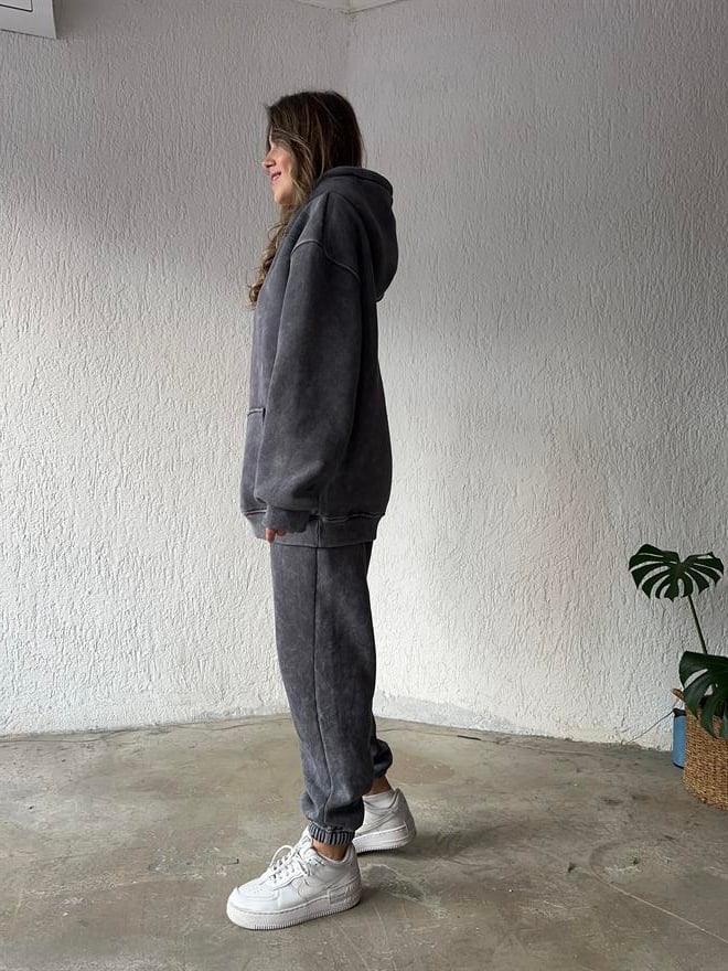 Yıkamalı Oversize Eşofman Takımı - Füme - Dominatrend