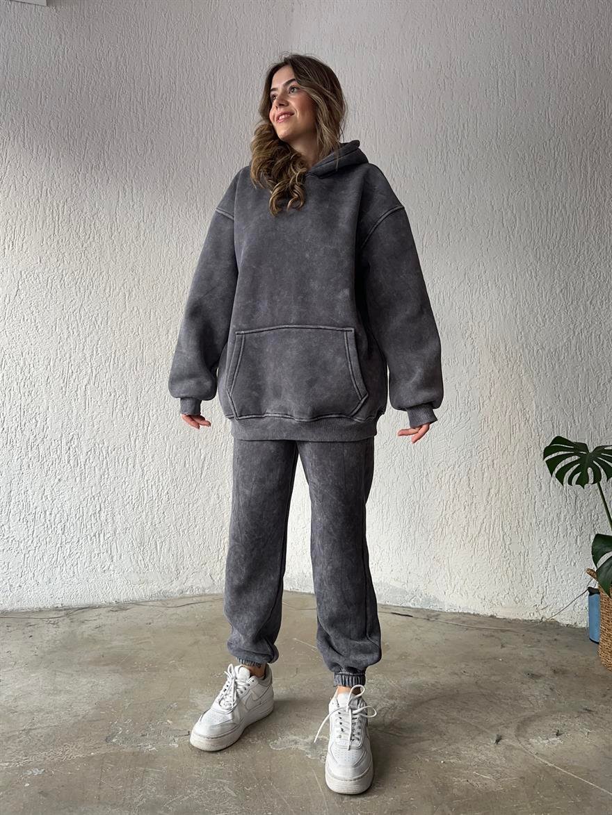 Yıkamalı Oversize Eşofman Takımı - Füme - Dominatrend