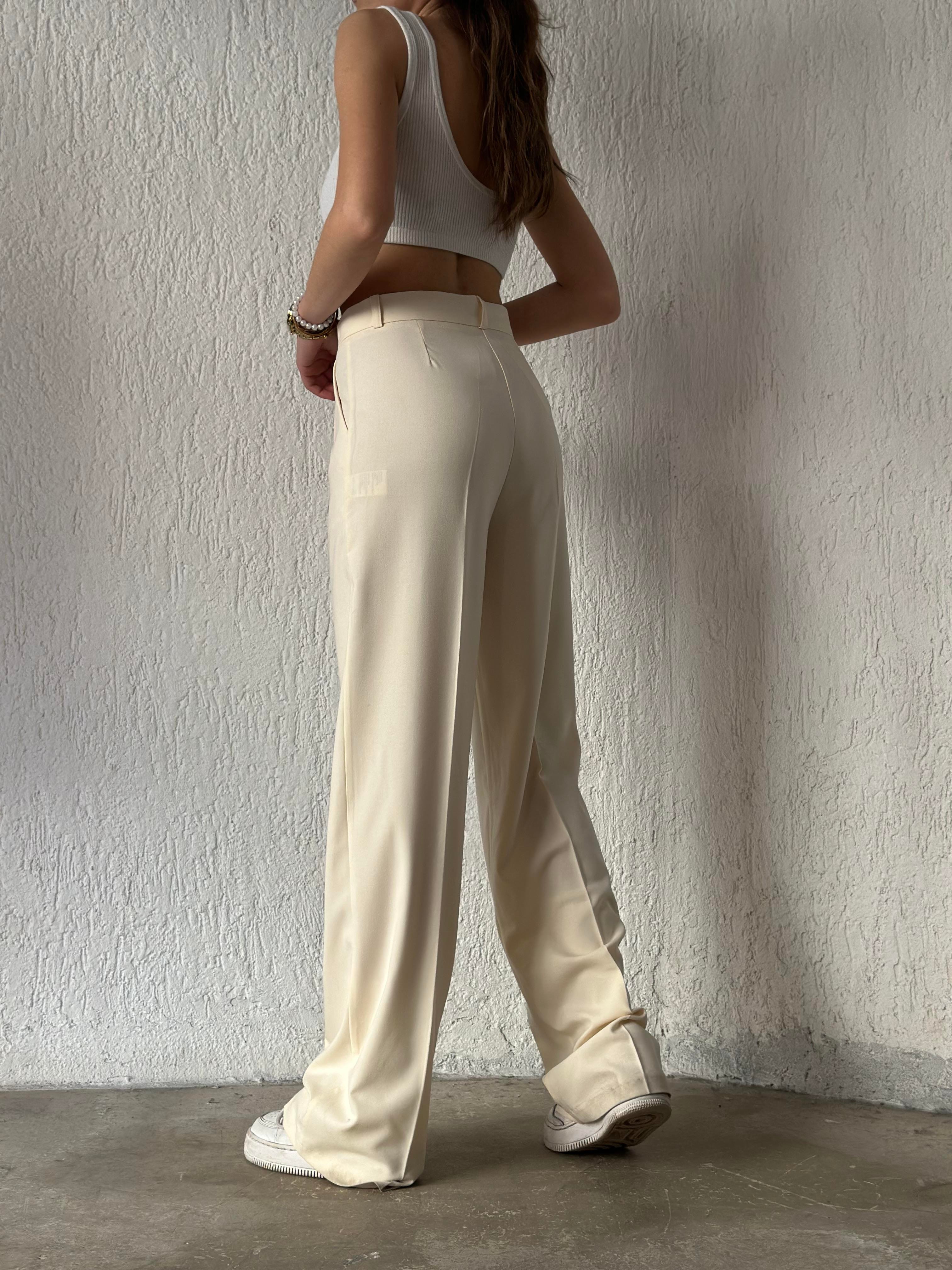 Yüksek Bel Palazzo Pantolon - Bej - Dominatrend