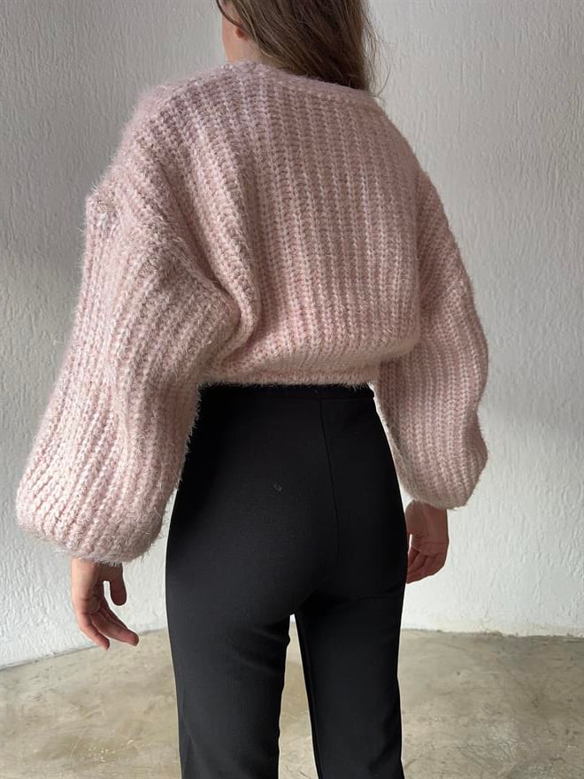 Yumoş Balon Kol Kazak Pudra Pembe - Dominatrend