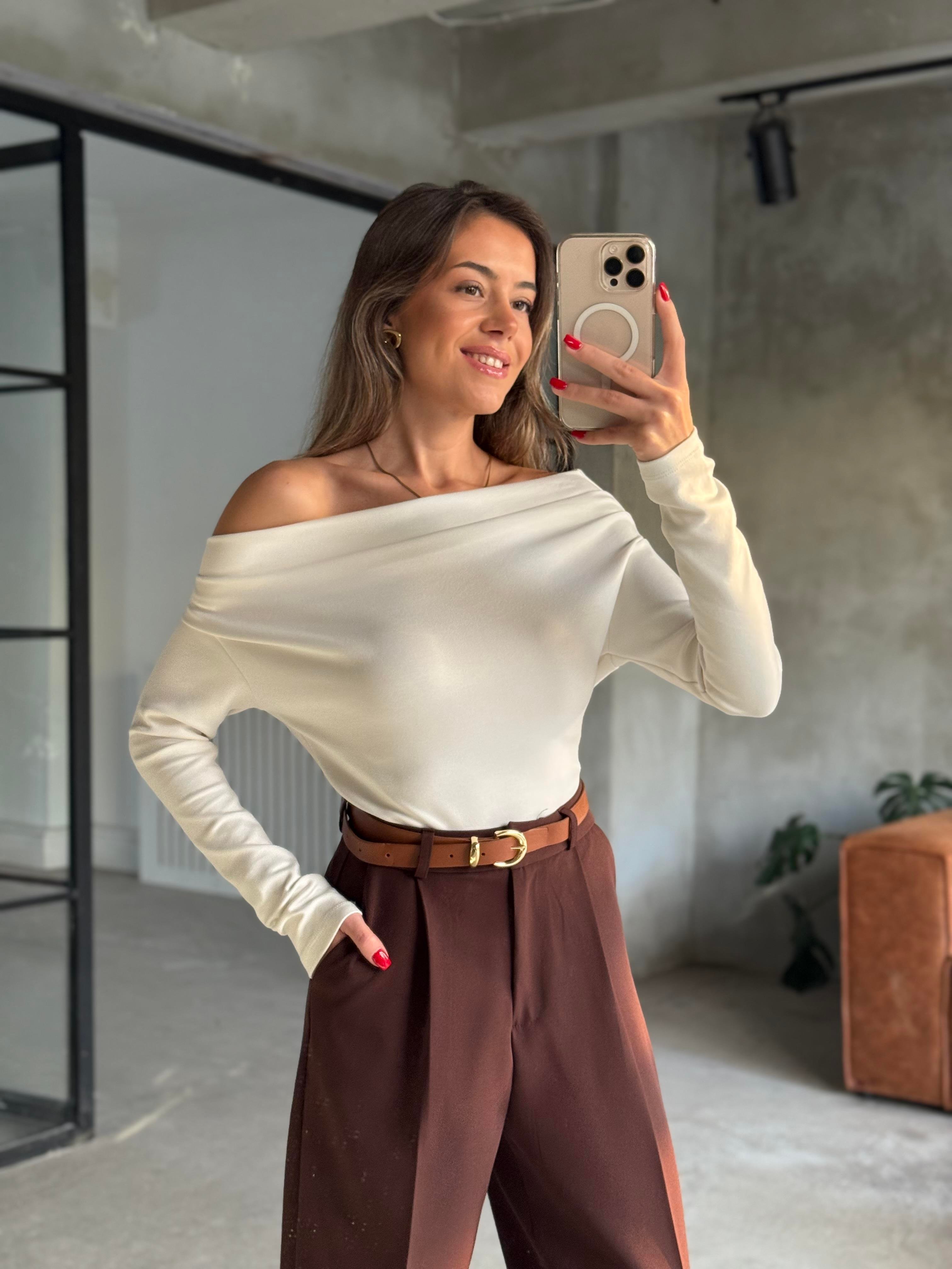Yumuşa Asimetrik Bluz - Beyaz - Dominatrend