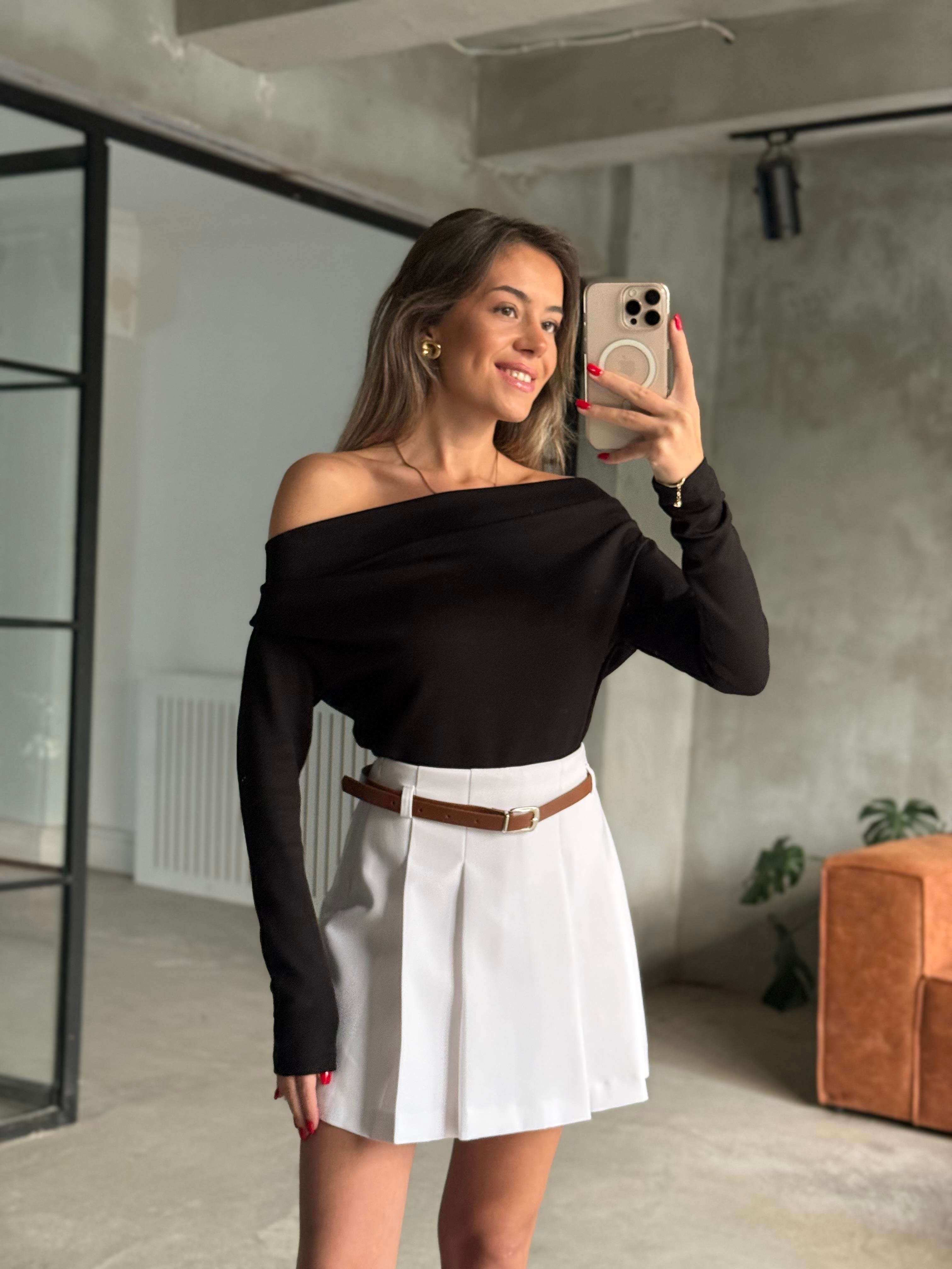 Yumuşak Asimetrik Bluz - Siyah - Dominatrend